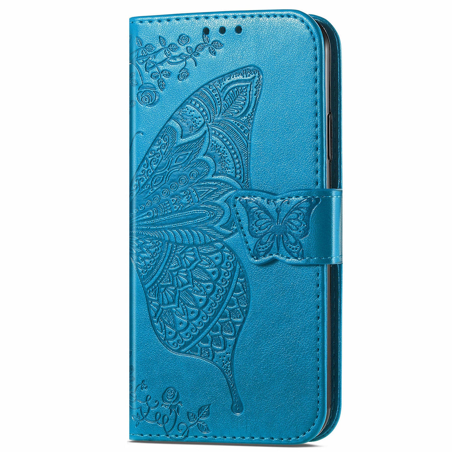 For Samsung Galaxy M15 5G Case Butterfly Pattern PU Leather Hand Strap Wallet Purse Phone Cover - Blue