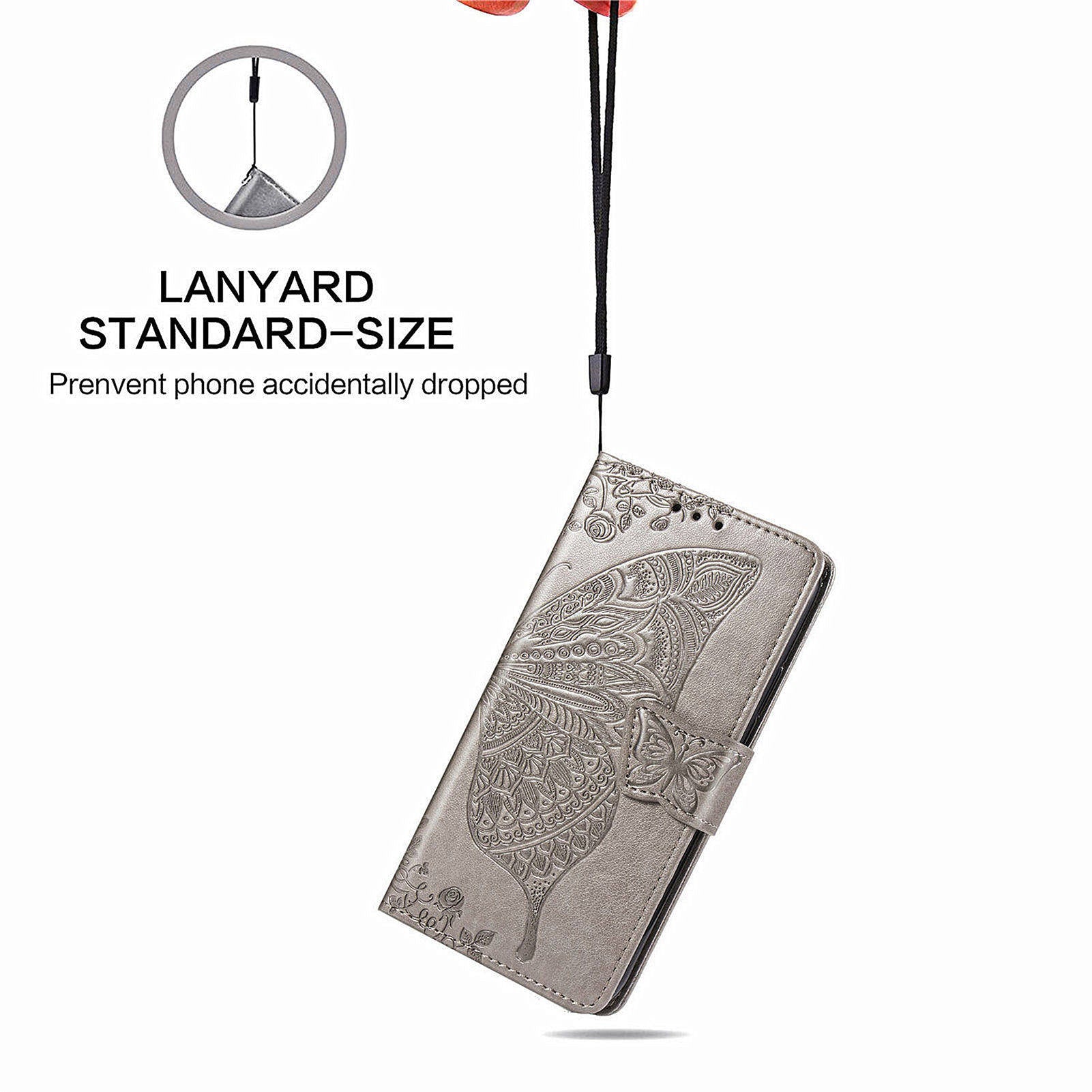 For Samsung Galaxy M15 5G Case Butterfly Pattern PU Leather Hand Strap Wallet Purse Phone Cover - Grey