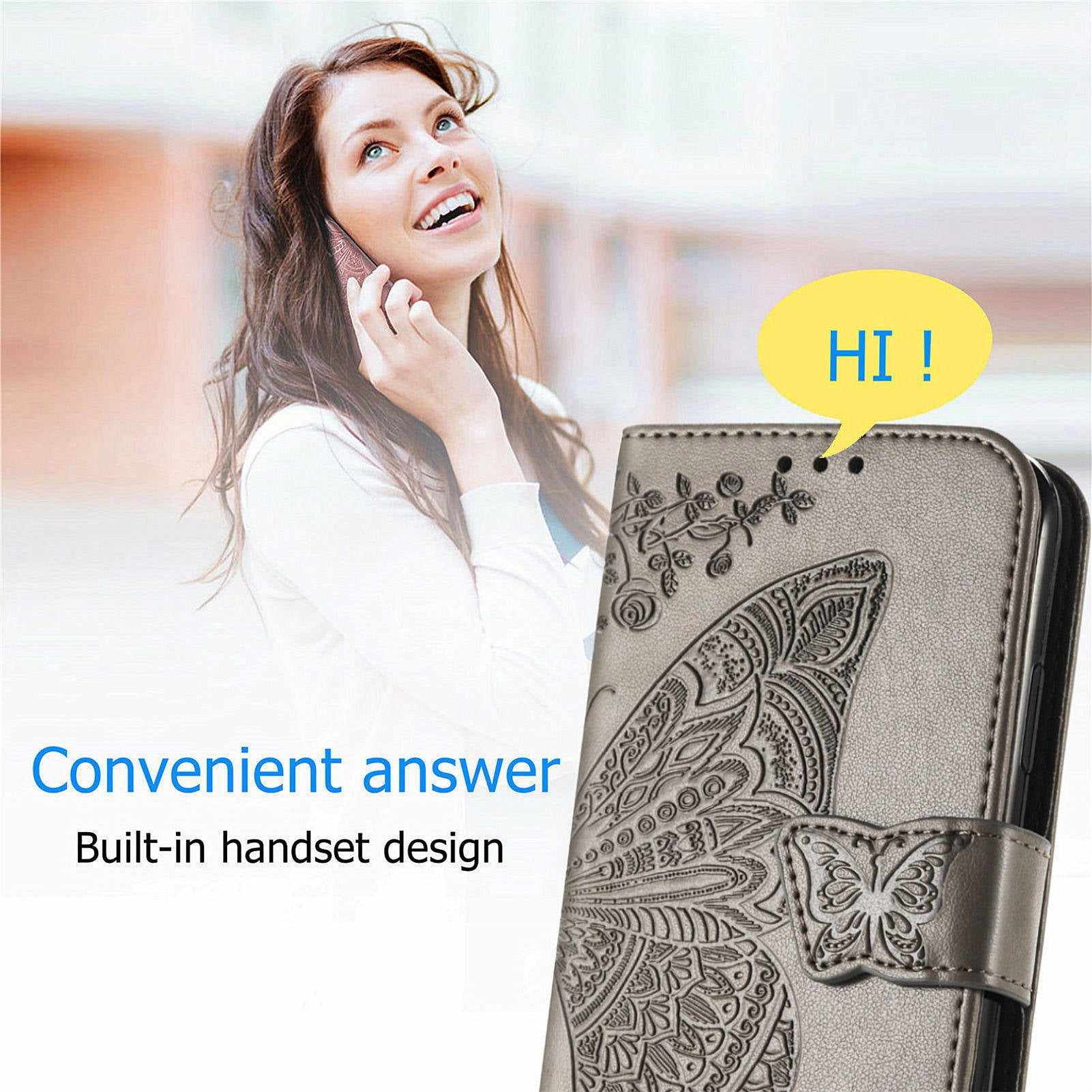 For Samsung Galaxy M15 5G Case Butterfly Pattern PU Leather Hand Strap Wallet Purse Phone Cover - Grey