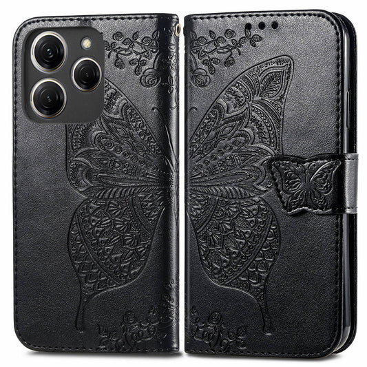 For Transsion Tecno Spark 20 Pro Case Butterfly Pattern Flip Folio PU Leather Phone Cover - Black