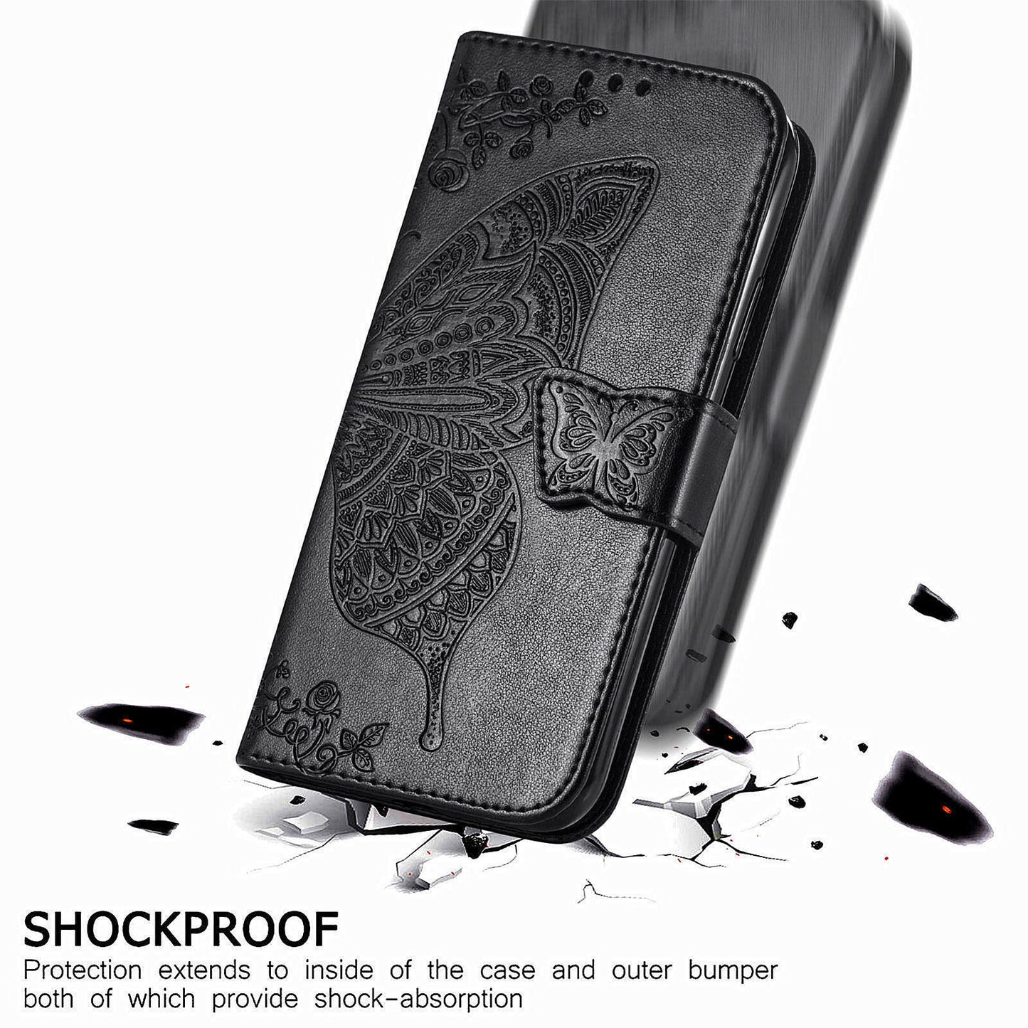 For Transsion Tecno Spark 20C Case Butterfly Imprinted PU Leather Stand Phone Cover Online Shopping Wholesale - Black