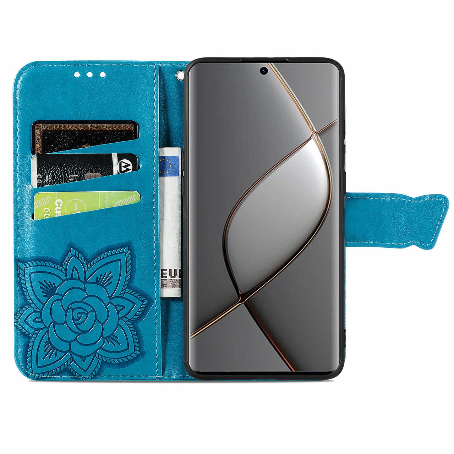 For Transsion Tecno Spark 20 Pro+ Case Butterfly PU Leather Wallet Flip Protective Phone Cover with Wrist Strap - Blue