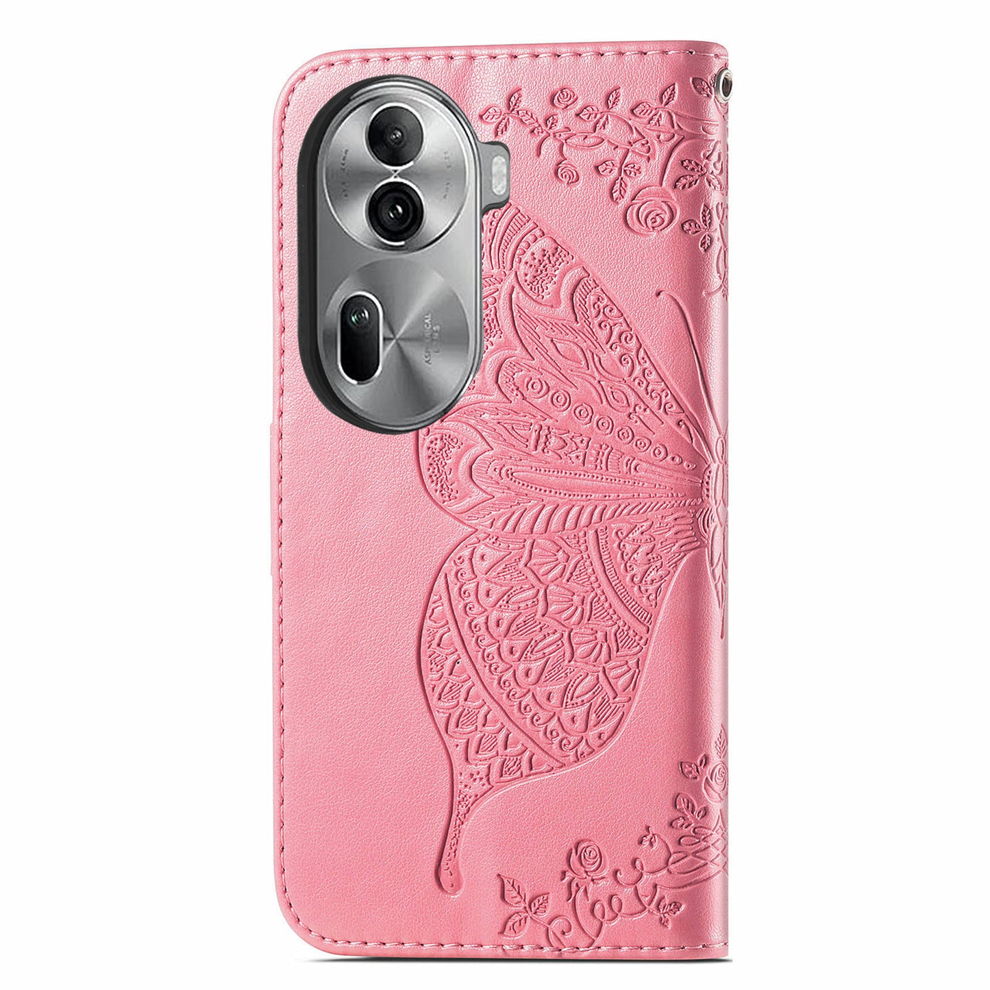 For Oppo Reno11 Pro 5G (Global) Leather Wallet Case Stand Card Holder Slots Butterfly Pattern Phone Cover - Pink