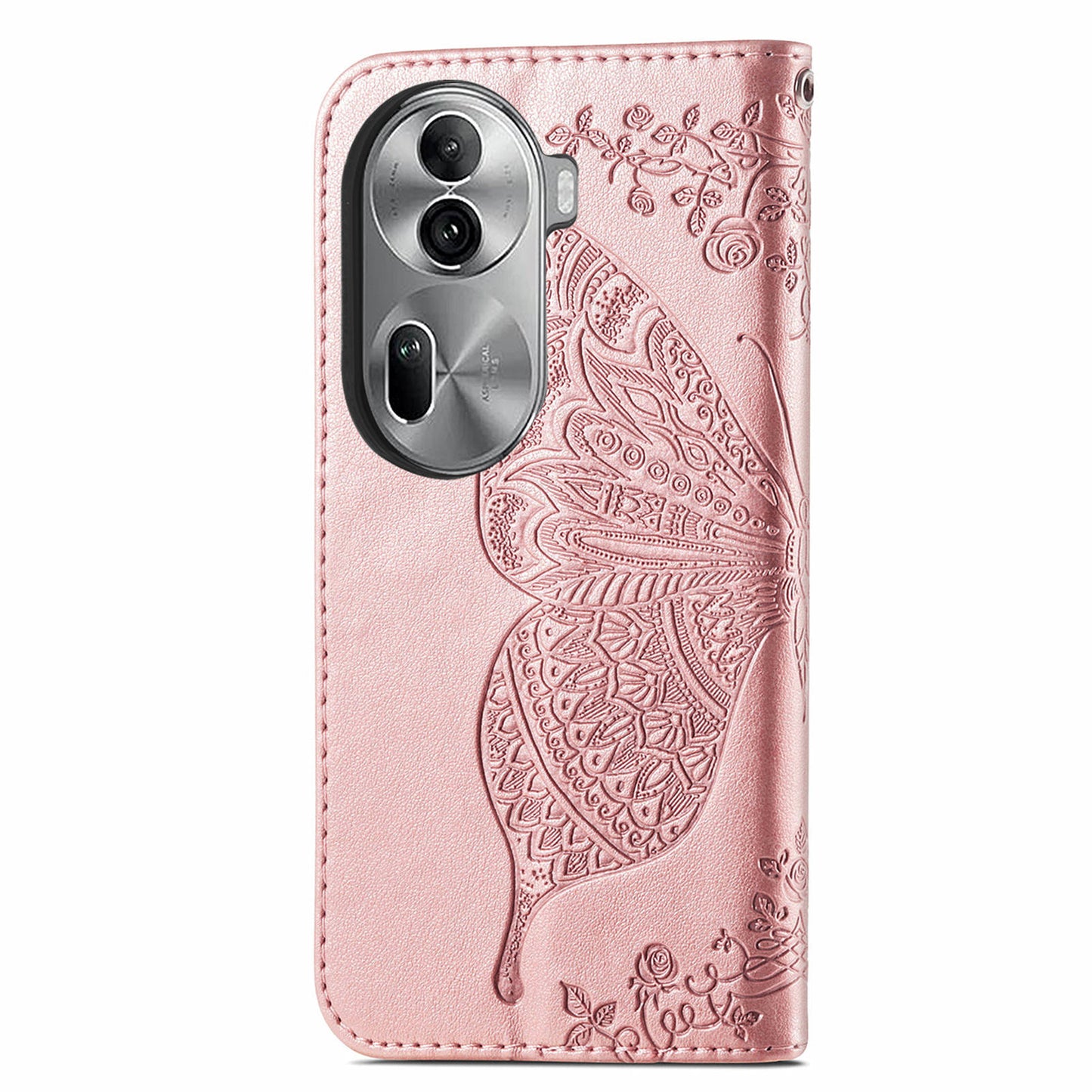 For Oppo Reno11 Pro 5G (Global) Leather Wallet Case Stand Card Holder Slots Butterfly Pattern Phone Cover - Rose Gold