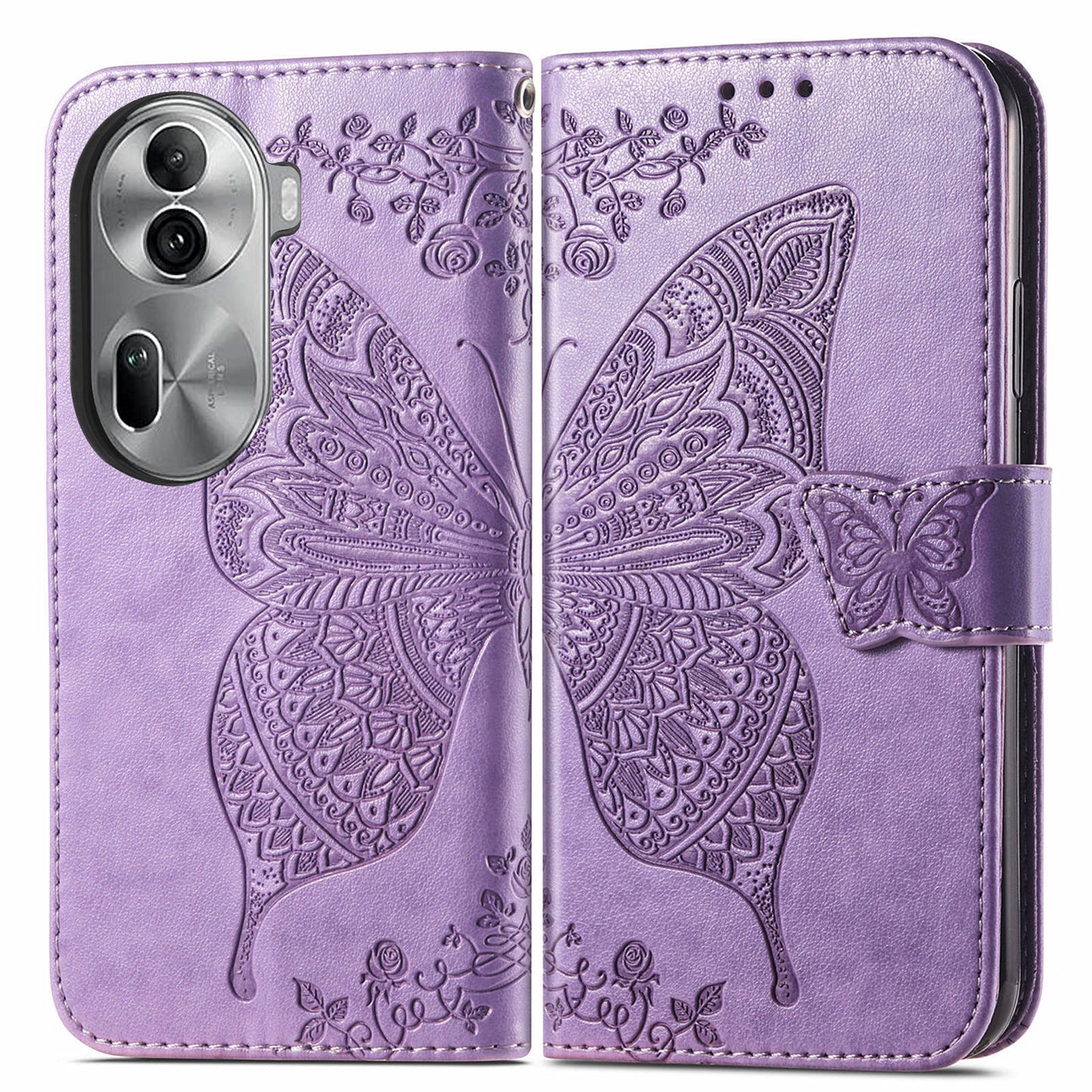 For Oppo Reno11 Pro 5G (Global) Leather Wallet Case Stand Card Holder Slots Butterfly Pattern Phone Cover - Light Purple