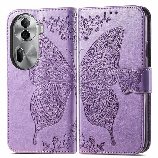 For Oppo Reno11 Pro 5G (Global) Leather Wallet Case Stand Card Holder Slots Butterfly Pattern Phone Cover - Light Purple