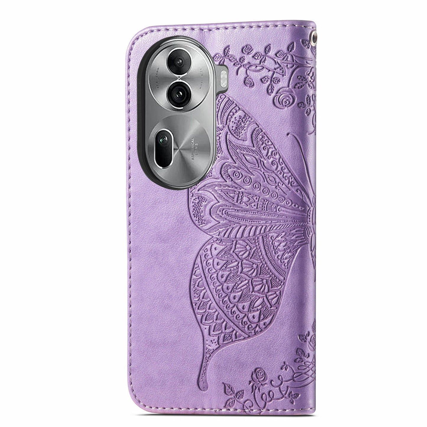 For Oppo Reno11 Pro 5G (Global) Leather Wallet Case Stand Card Holder Slots Butterfly Pattern Phone Cover - Light Purple