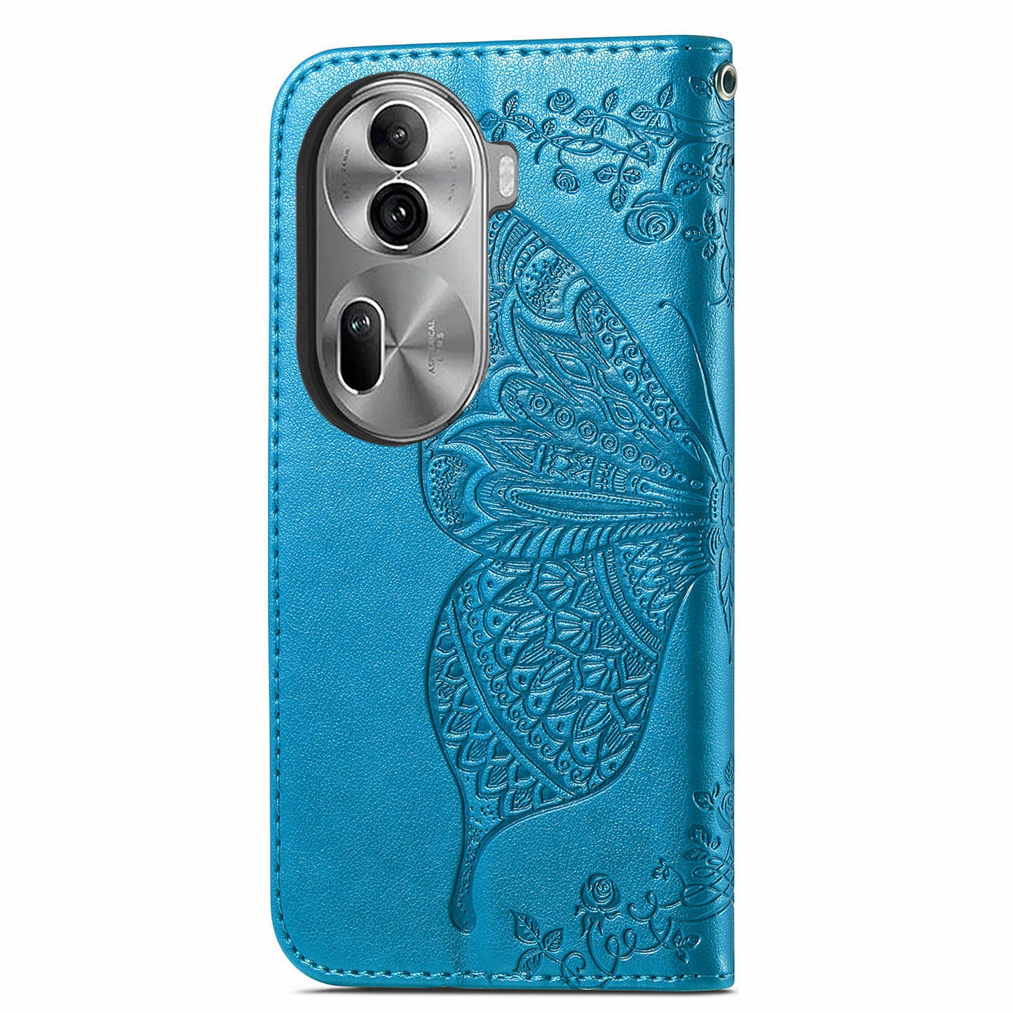 For Oppo Reno11 Pro 5G (Global) Leather Wallet Case Stand Card Holder Slots Butterfly Pattern Phone Cover - Blue