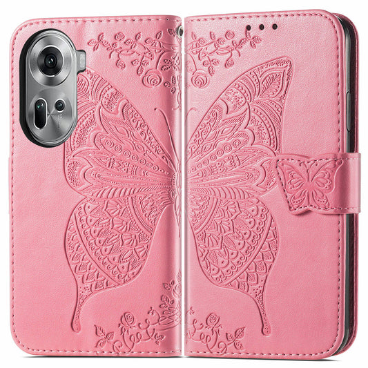 For Oppo Reno11 5G (Global) Case Wallet Butterfly Floral Imprinted Folio Leather Phone Cover - Pink