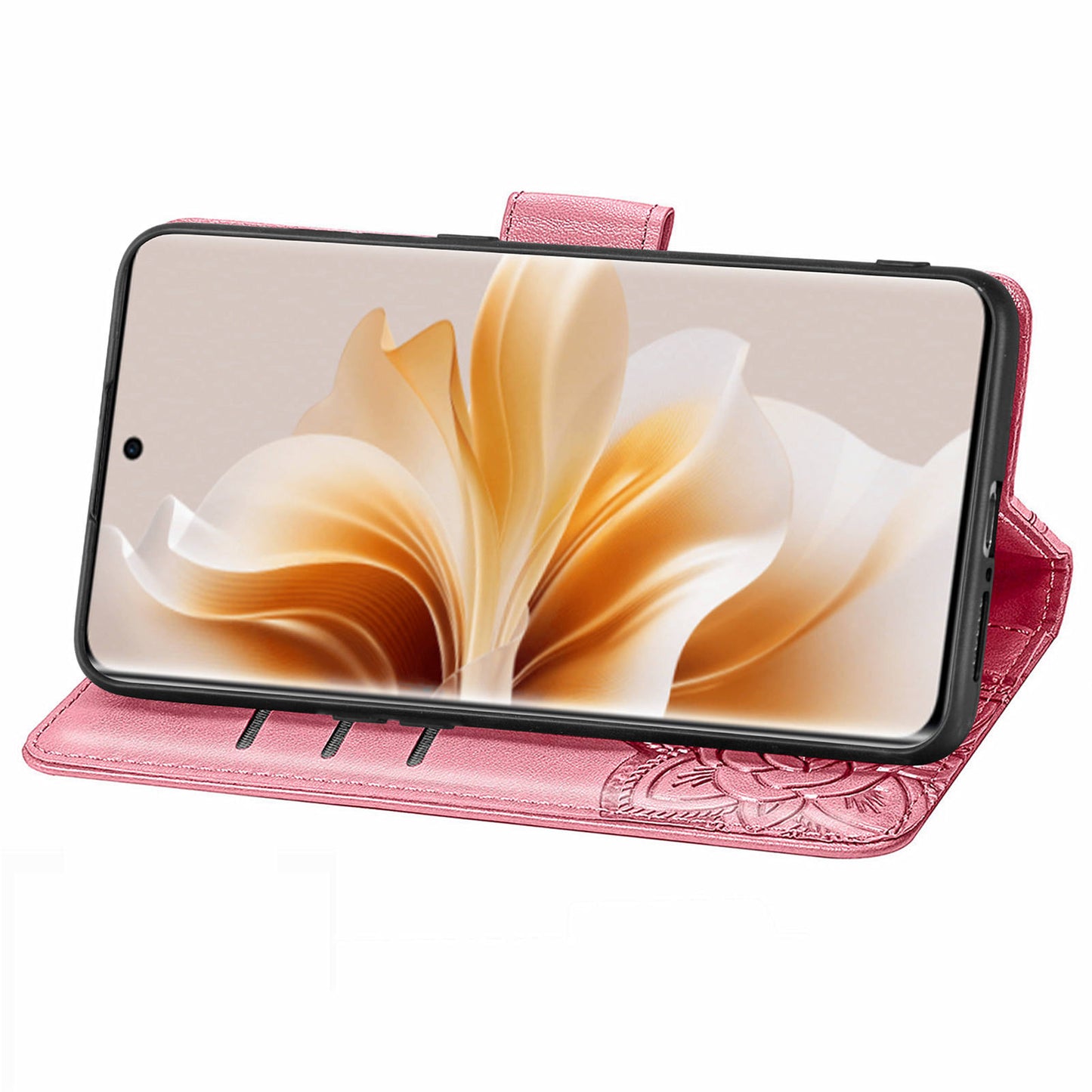 For Oppo Reno11 5G (Global) Case Wallet Butterfly Floral Imprinted Folio Leather Phone Cover - Pink