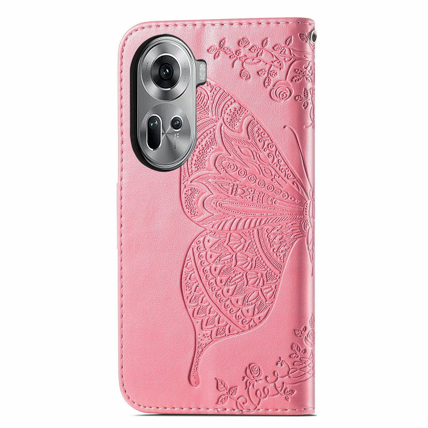 For Oppo Reno11 5G (Global) Case Wallet Butterfly Floral Imprinted Folio Leather Phone Cover - Pink