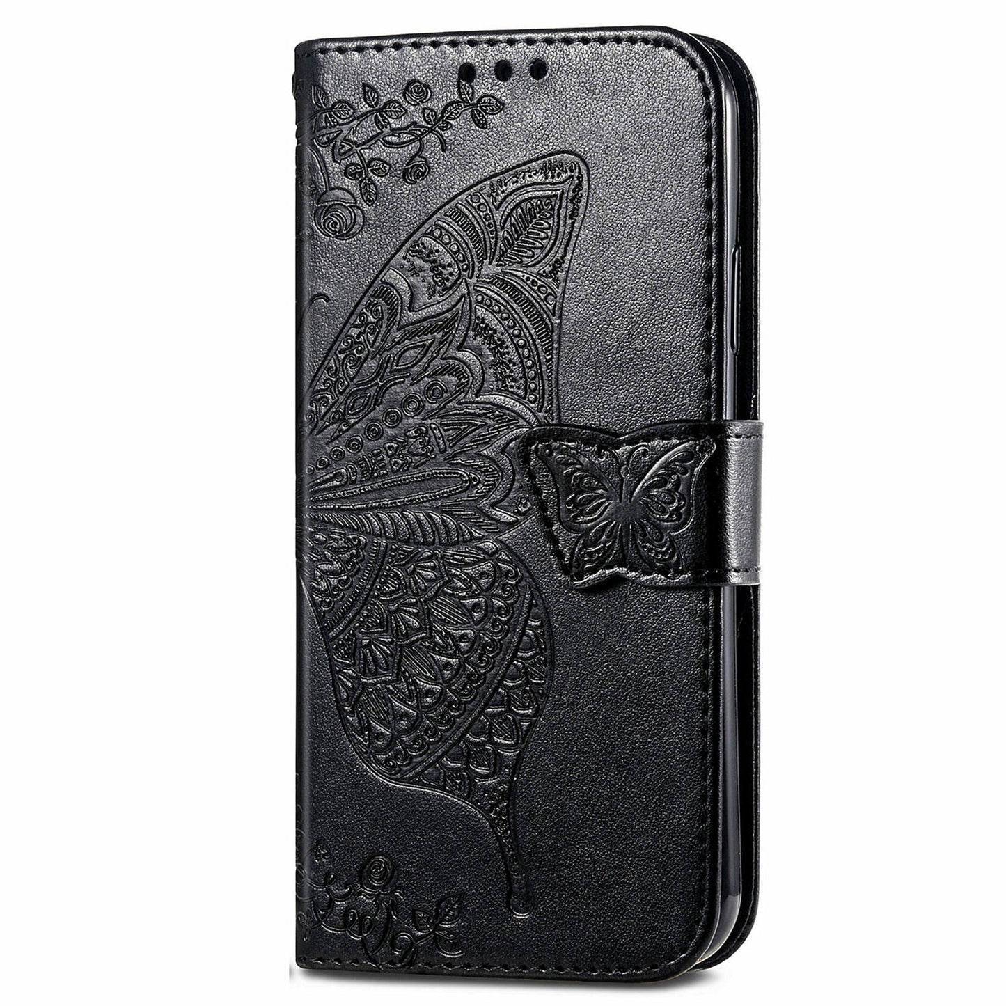 For Oppo Reno11 5G (Global) Case Wallet Butterfly Floral Imprinted Folio Leather Phone Cover - Black
