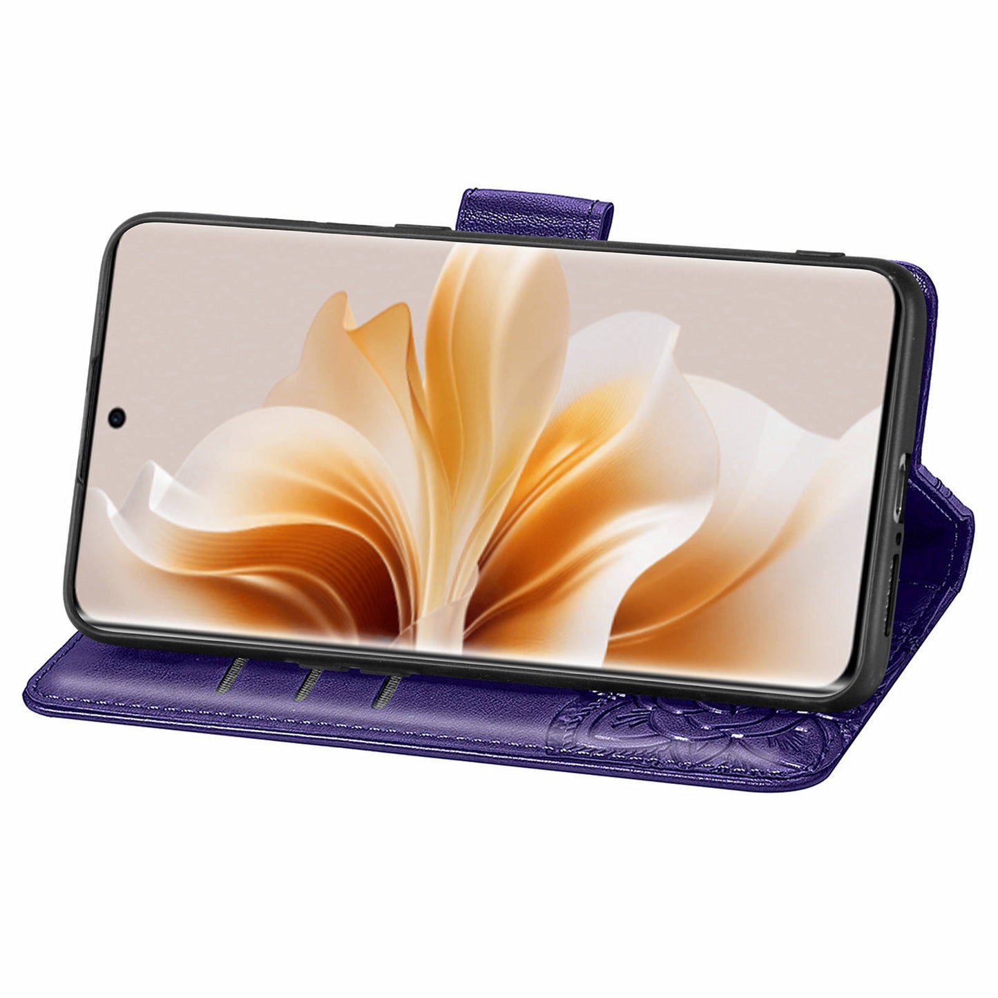For Oppo Reno11 5G (Global) Case Wallet Butterfly Floral Imprinted Folio Leather Phone Cover - Dark Purple