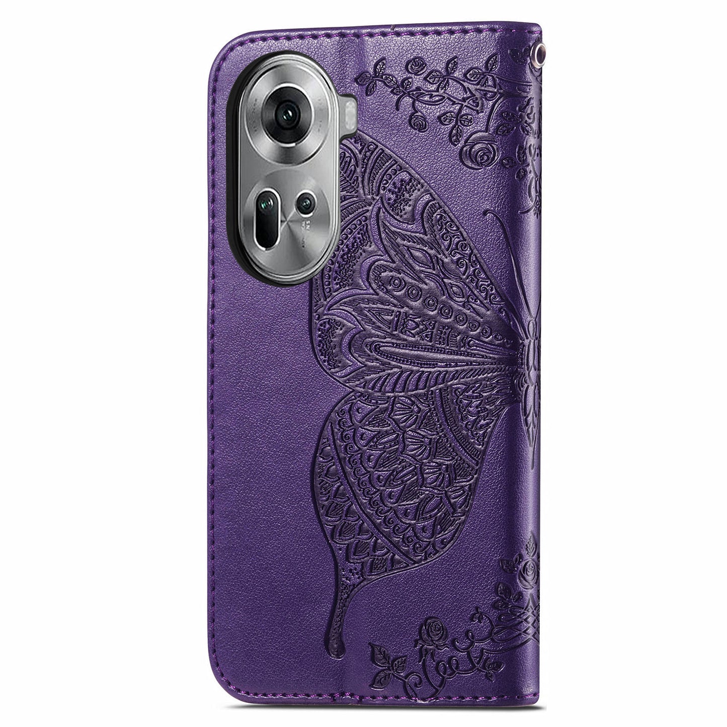 For Oppo Reno11 5G (Global) Case Wallet Butterfly Floral Imprinted Folio Leather Phone Cover - Dark Purple