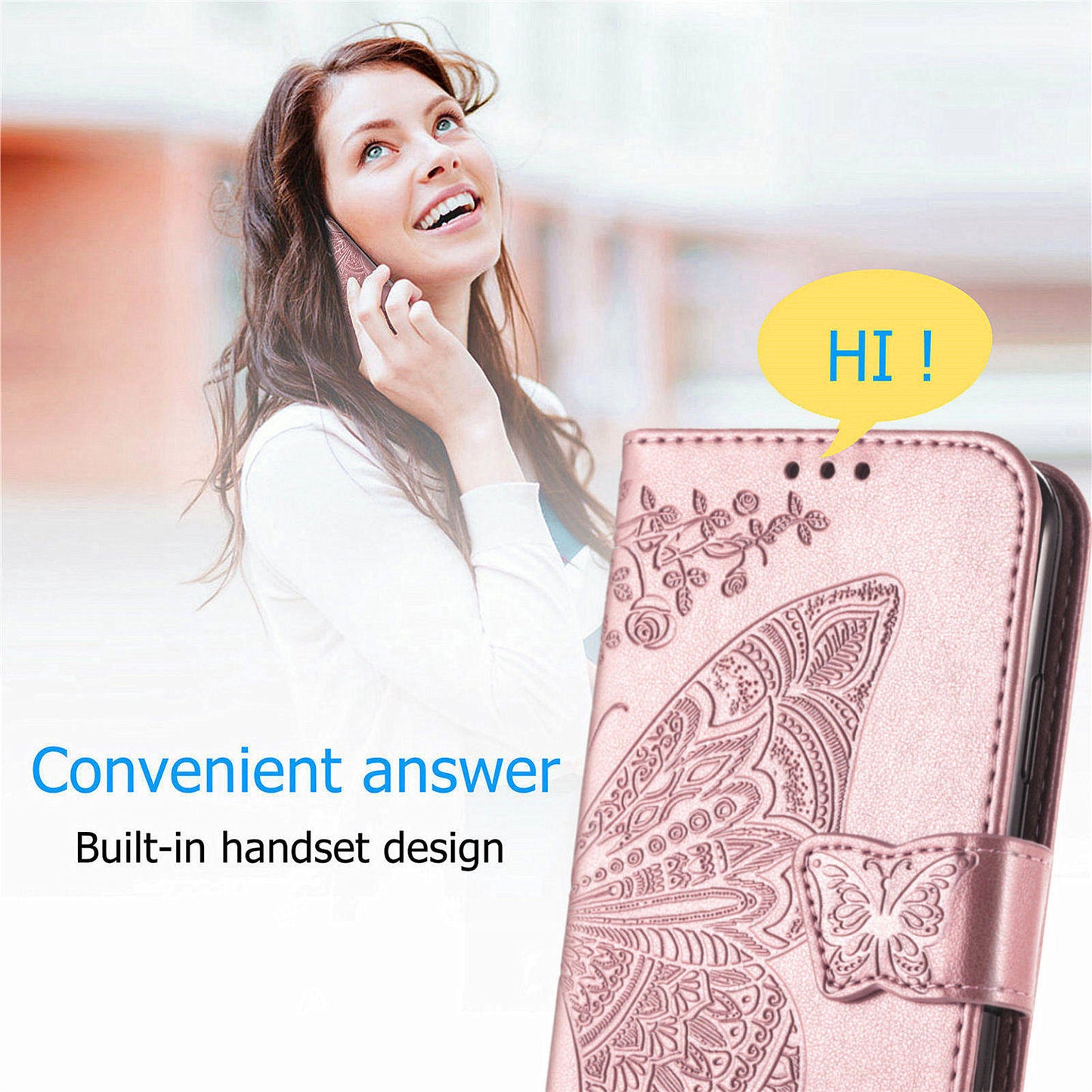 For Oppo Reno11 5G (Global) Case Wallet Butterfly Floral Imprinted Folio Leather Phone Cover - Rose Gold