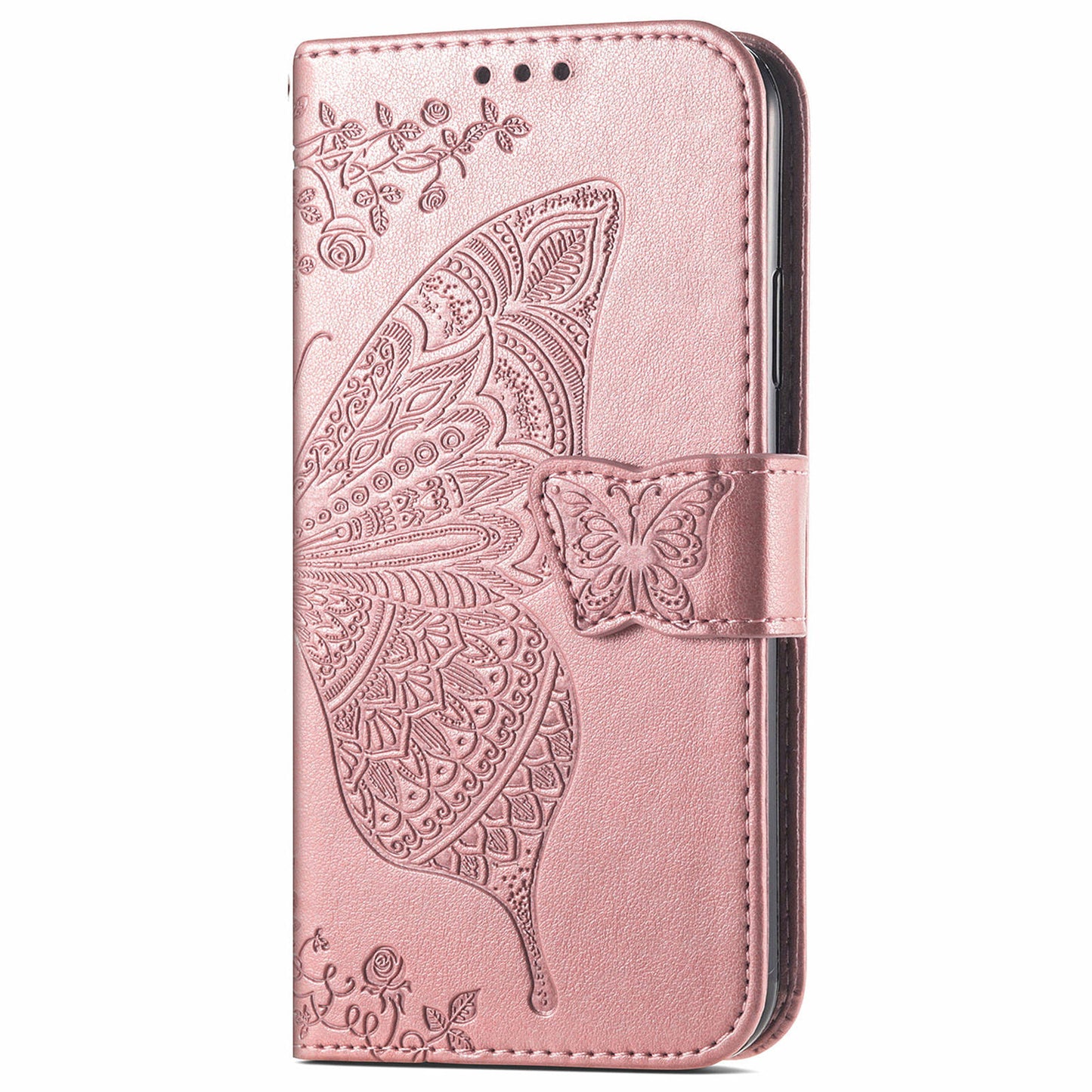 For Oppo Reno11 5G (Global) Case Wallet Butterfly Floral Imprinted Folio Leather Phone Cover - Rose Gold