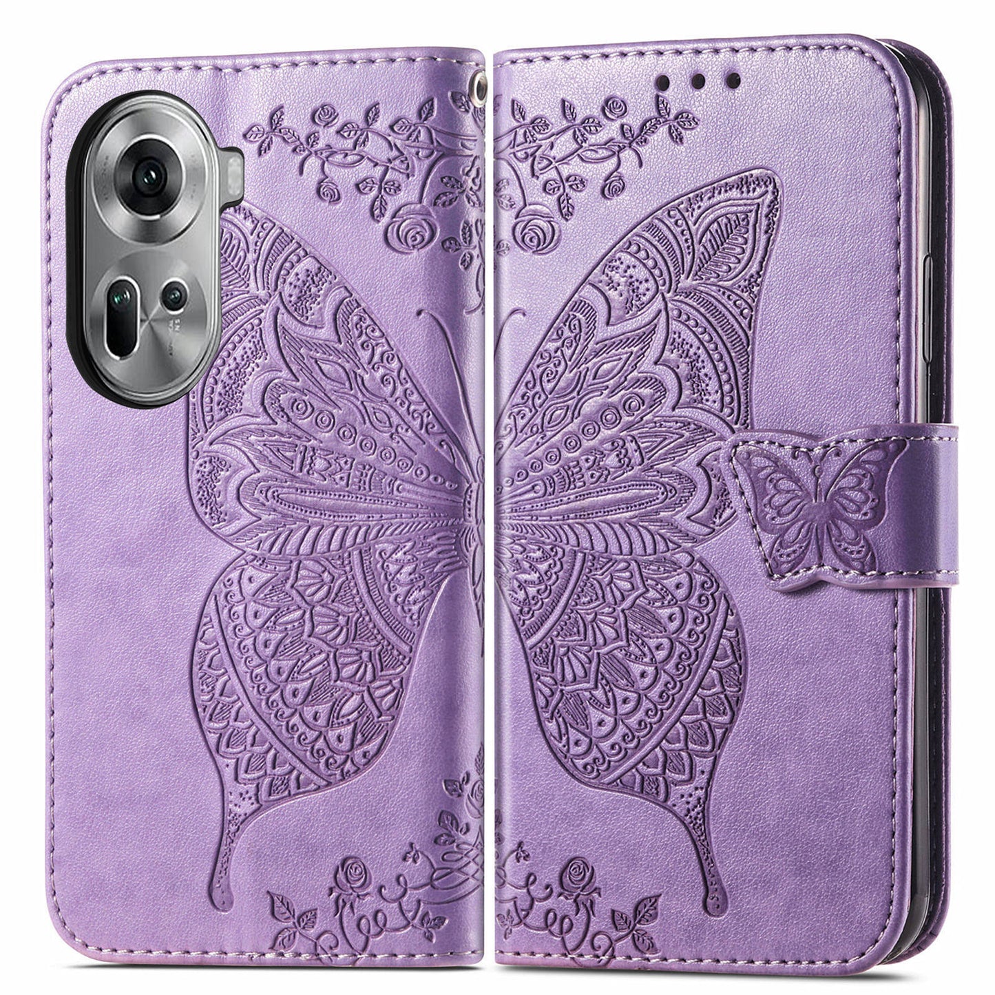 For Oppo Reno11 5G (Global) Case Wallet Butterfly Floral Imprinted Folio Leather Phone Cover - Light Purple