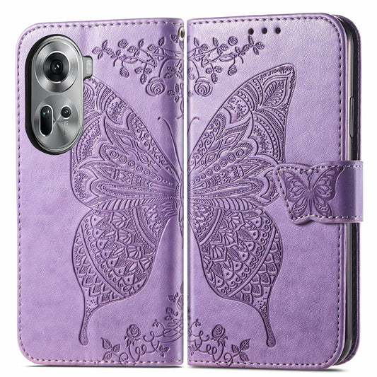 For Oppo Reno11 5G (Global) Case Wallet Butterfly Floral Imprinted Folio Leather Phone Cover - Light Purple