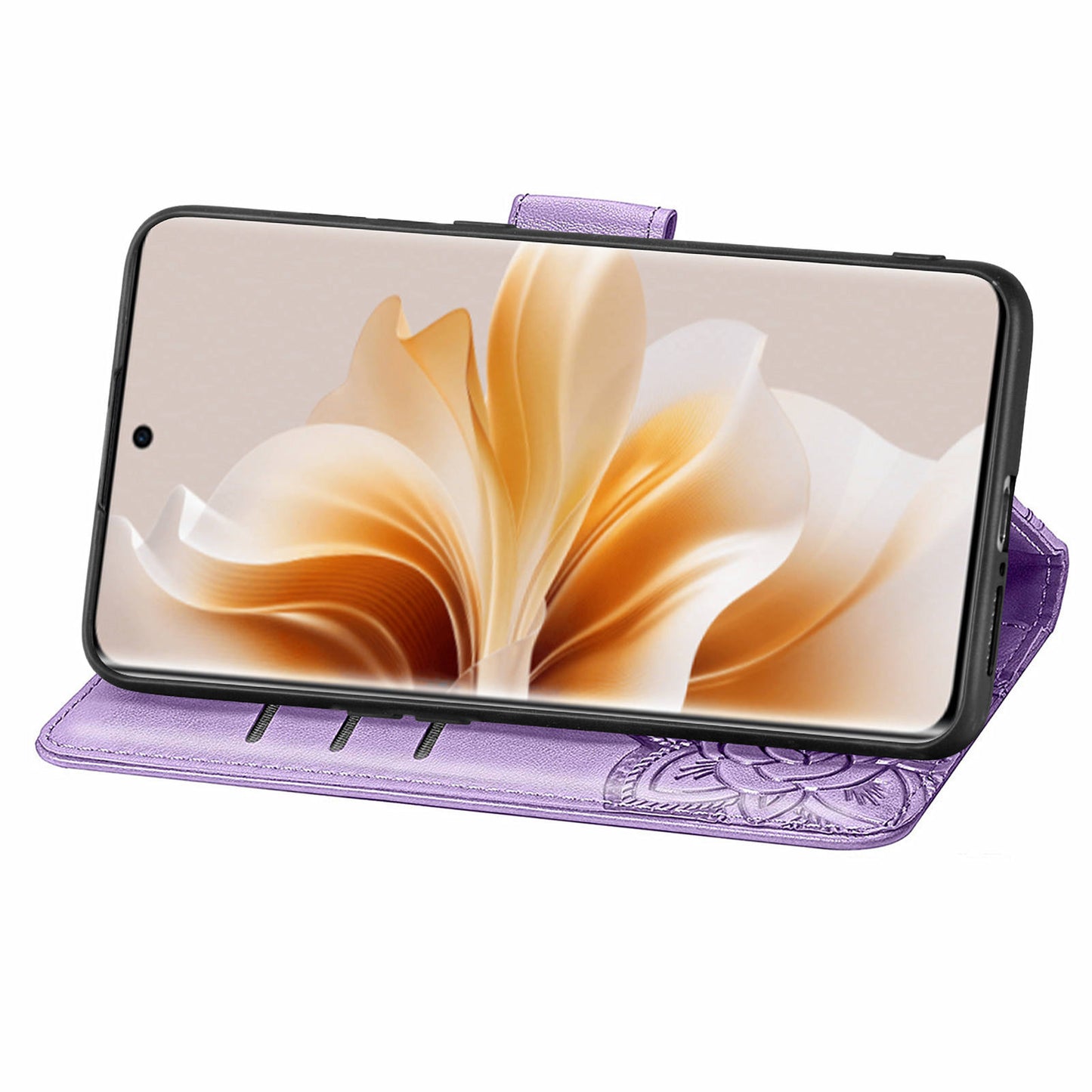 For Oppo Reno11 5G (Global) Case Wallet Butterfly Floral Imprinted Folio Leather Phone Cover - Light Purple