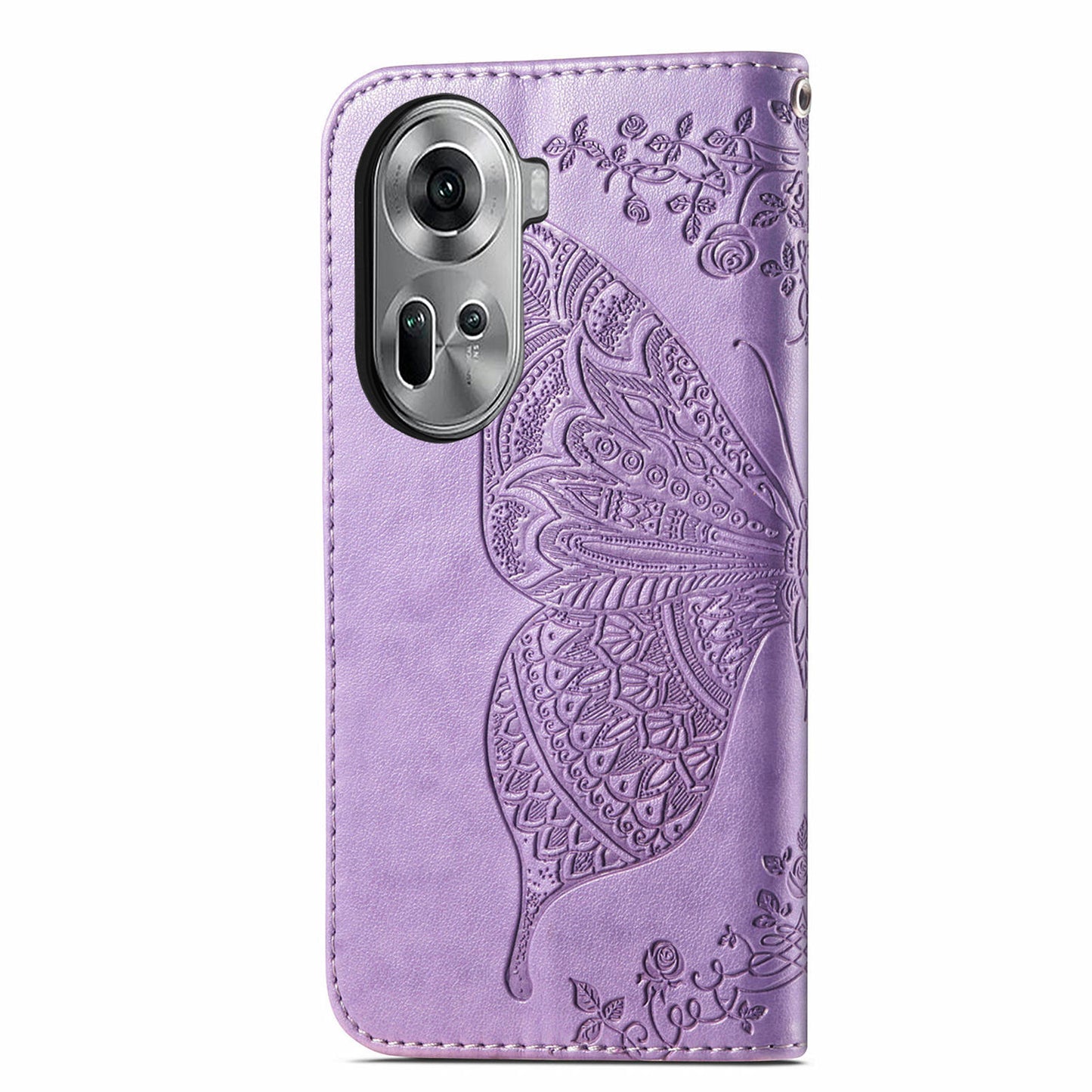 For Oppo Reno11 5G (Global) Case Wallet Butterfly Floral Imprinted Folio Leather Phone Cover - Light Purple