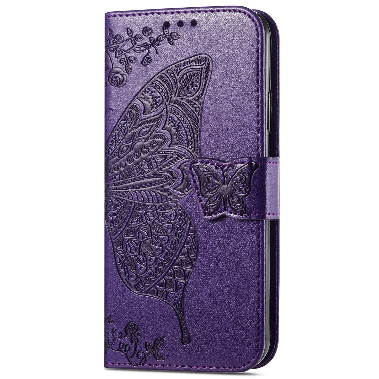 For Google Pixel 9 Case Butterfly Floral Pattern PU Leather Wrist Strap Card / Cash Slots Phone Cover - Dark Purple