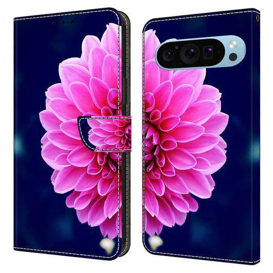 For Google Pixel 9 Case Card Holder 3D Pattern PU Leather Protective Phone Cover - Pink Flowers
