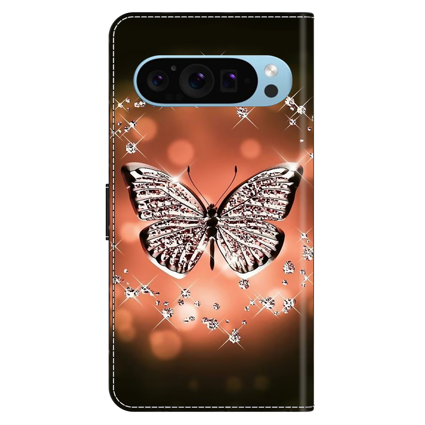 For Google Pixel 9 Pro Case Stand 3D Pattern PU Leather Flip Wallet Phone Cover - Crystal Butterfly