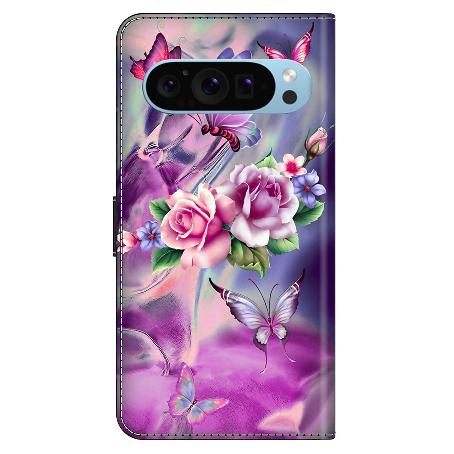 For Google Pixel 9 Pro Case Stand 3D Pattern PU Leather Flip Wallet Phone Cover - Butterflies / Flowers