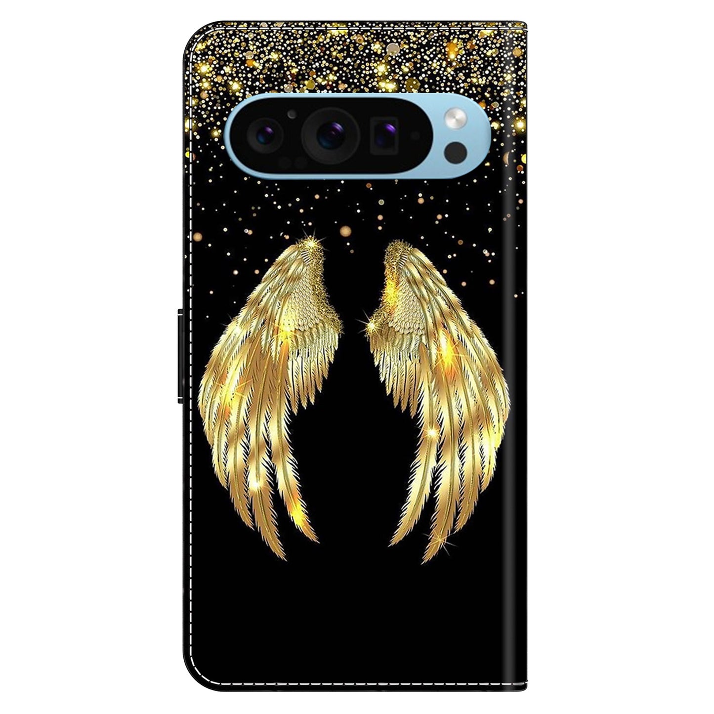 For Google Pixel 9 Pro Case Stand 3D Pattern PU Leather Flip Wallet Phone Cover - Gold Wing