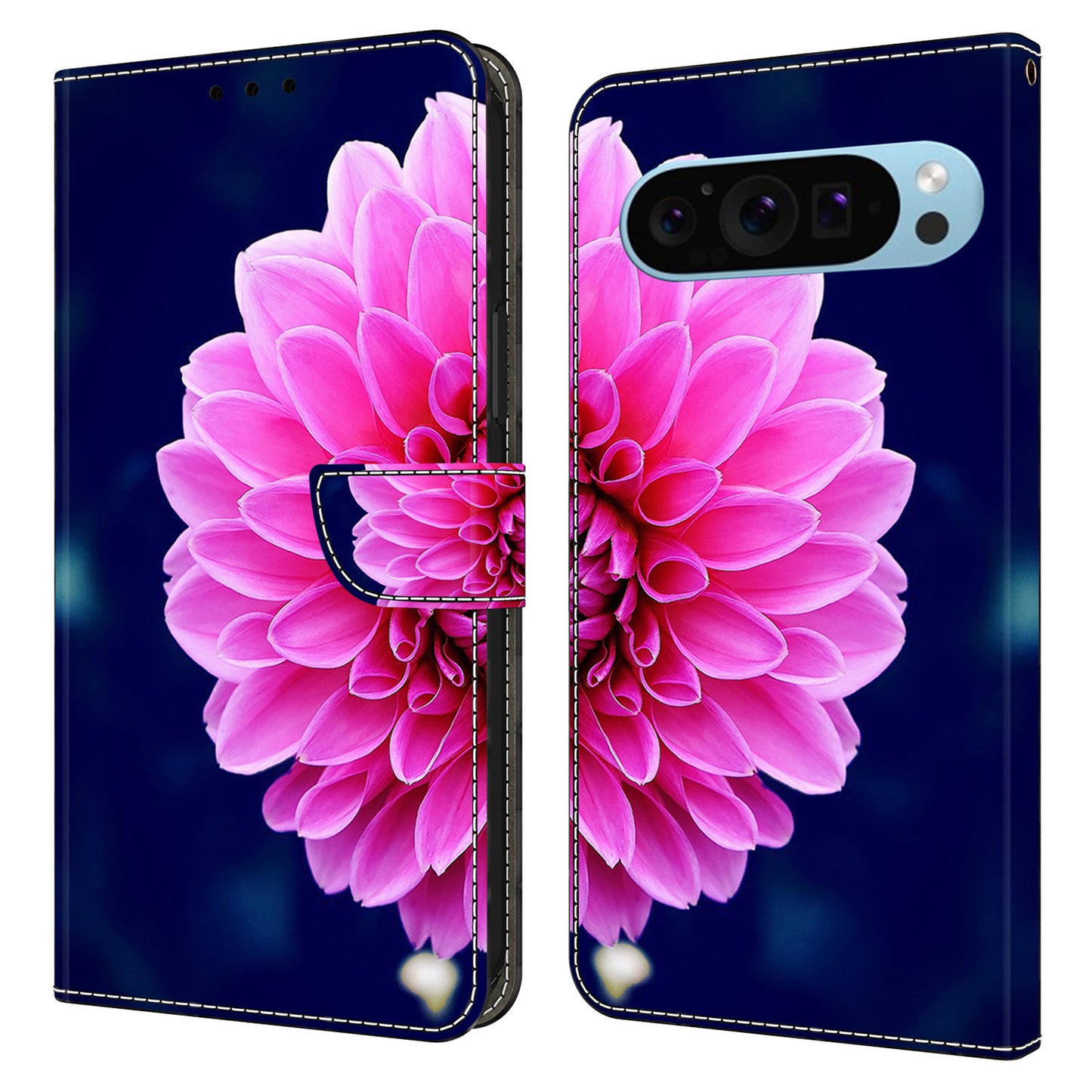For Google Pixel 9 Pro Case Stand 3D Pattern PU Leather Flip Wallet Phone Cover - Pink Flowers