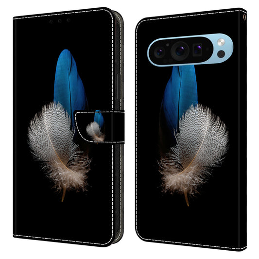 For Google Pixel 9 Pro Case Stand 3D Pattern PU Leather Flip Wallet Phone Cover - Two Feathers
