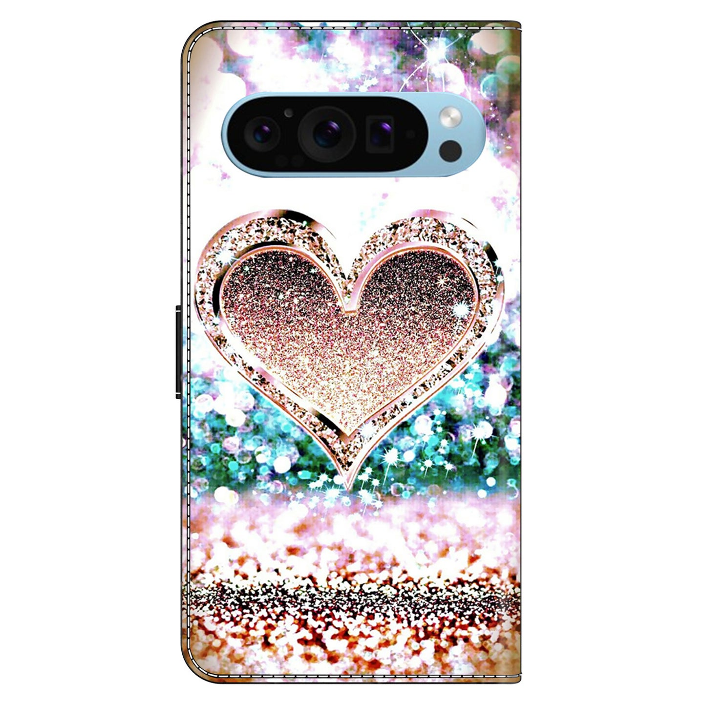 For Google Pixel 9 Pro Case Stand 3D Pattern PU Leather Flip Wallet Phone Cover - Pink Diamond Heart