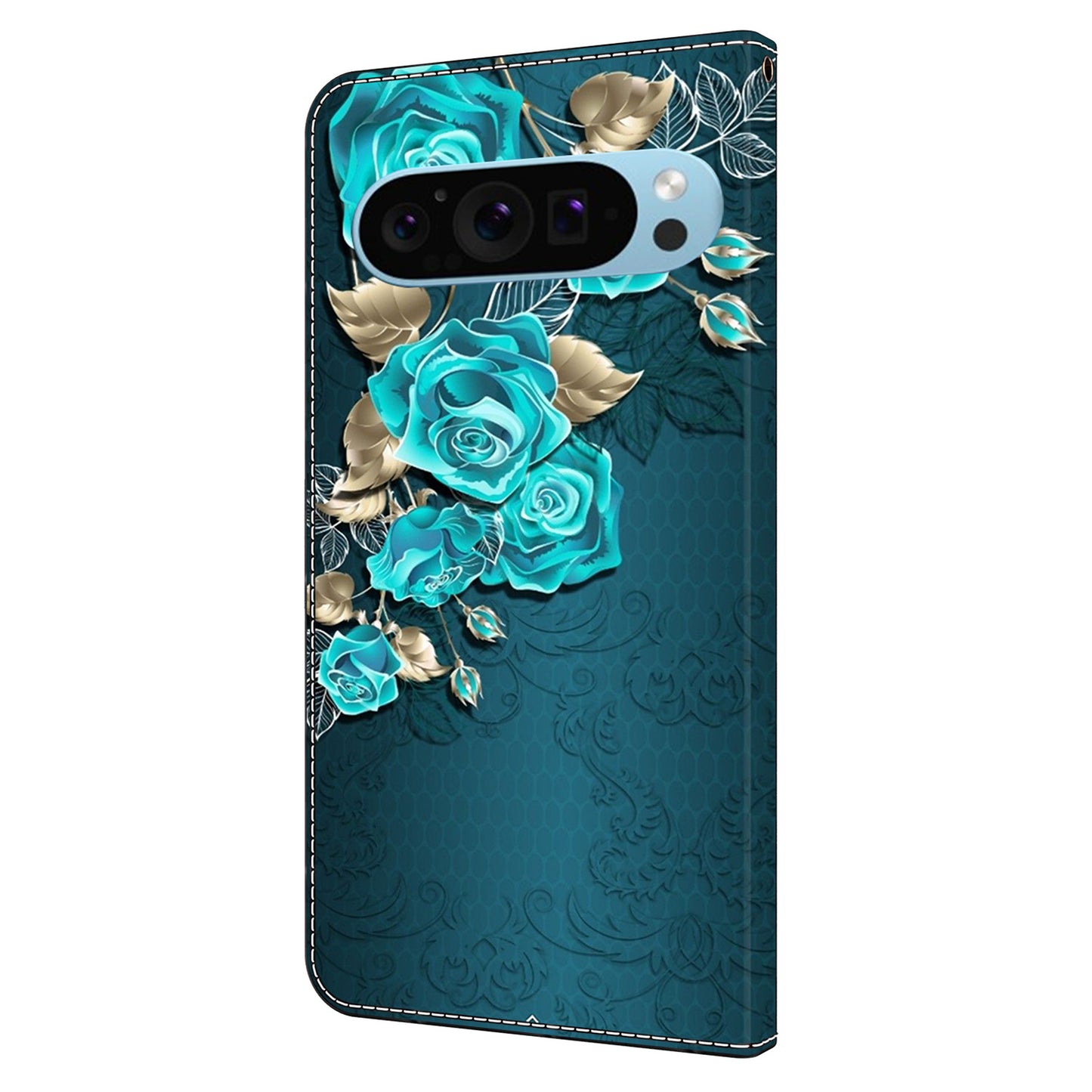 For Google Pixel 9 Pro Case PU Leather 3D Pattern Flip Bookstyle Wallet Phone Cover - Blue Rose
