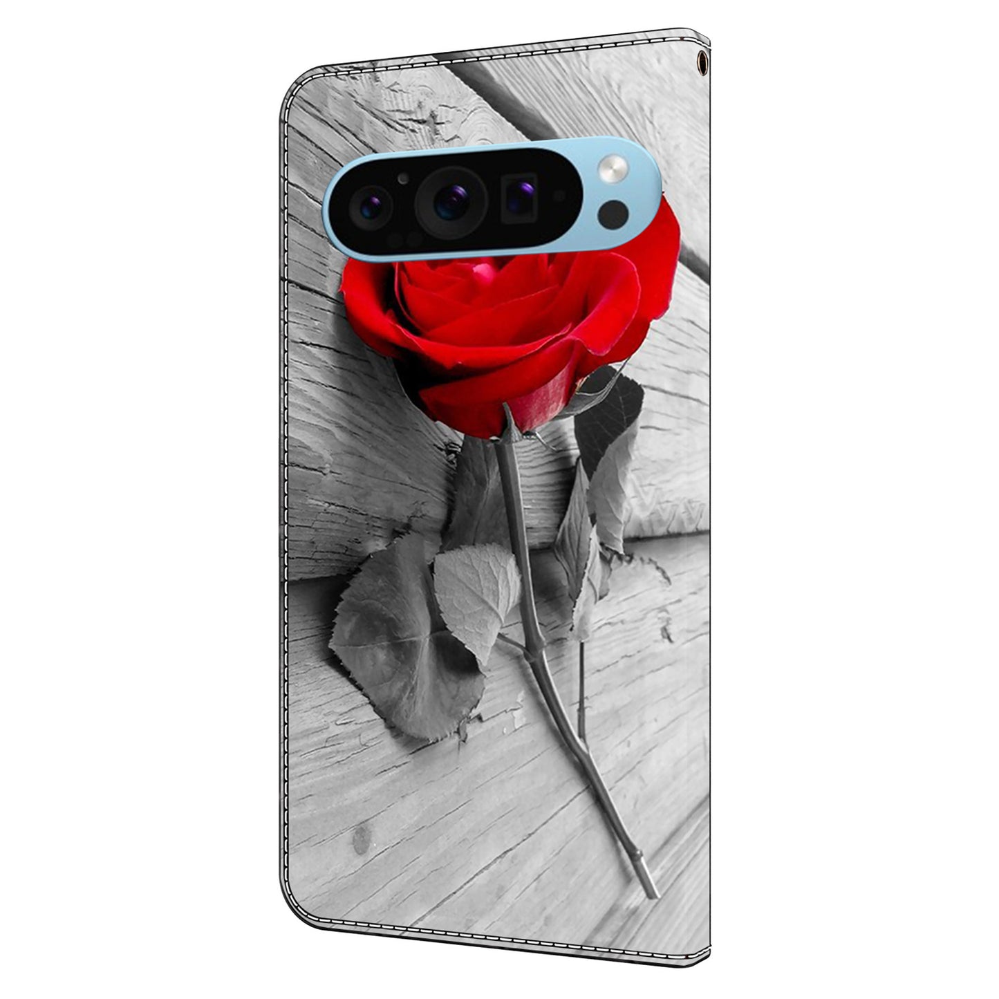 For Google Pixel 9 Pro Case PU Leather 3D Pattern Flip Bookstyle Wallet Phone Cover - Rose