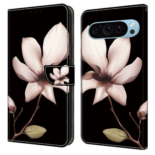 For Google Pixel 9 Pro Case PU Leather 3D Pattern Flip Bookstyle Wallet Phone Cover - Pink Flower