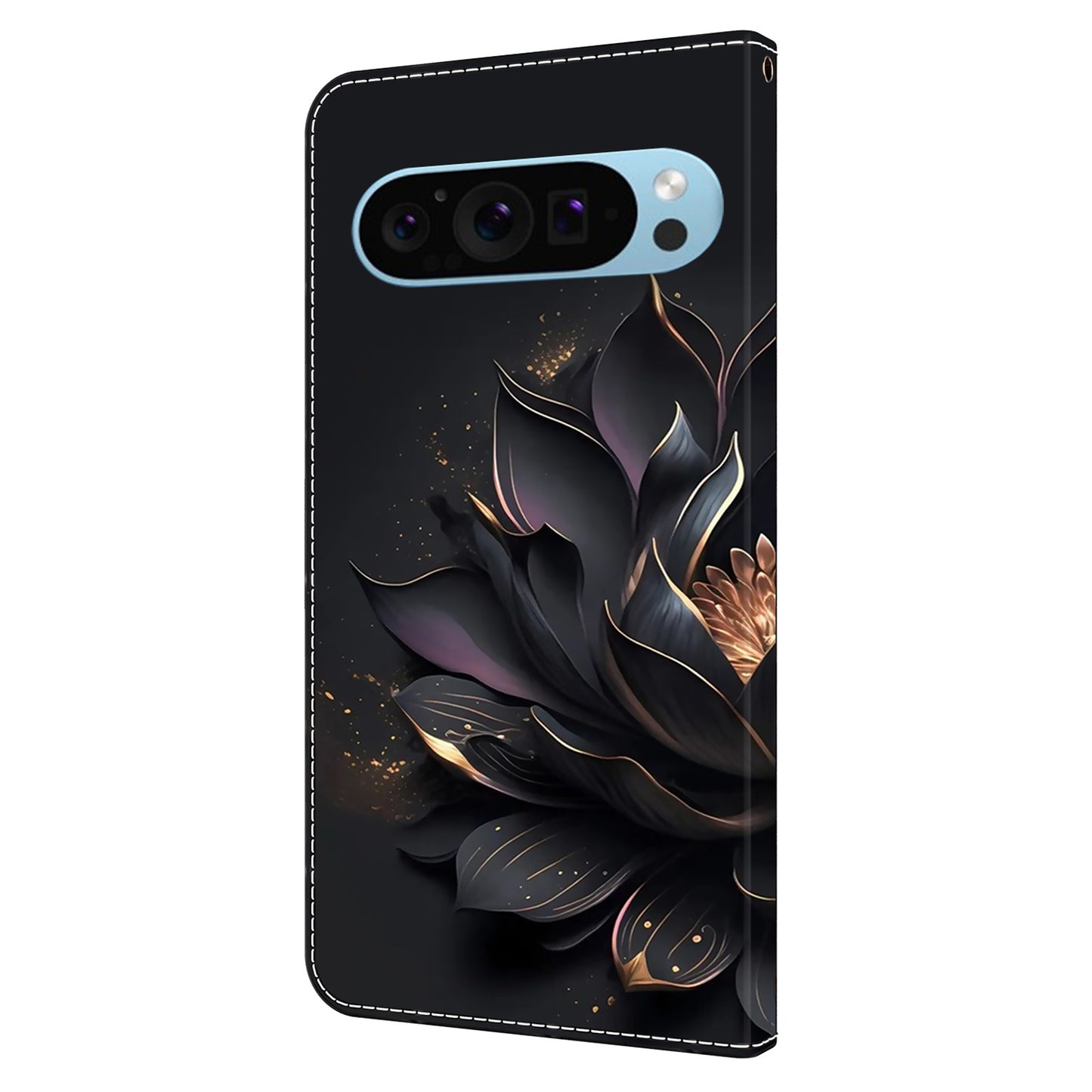For Google Pixel 9 Pro Case PU Leather 3D Pattern Flip Bookstyle Wallet Phone Cover - Purple Lotus