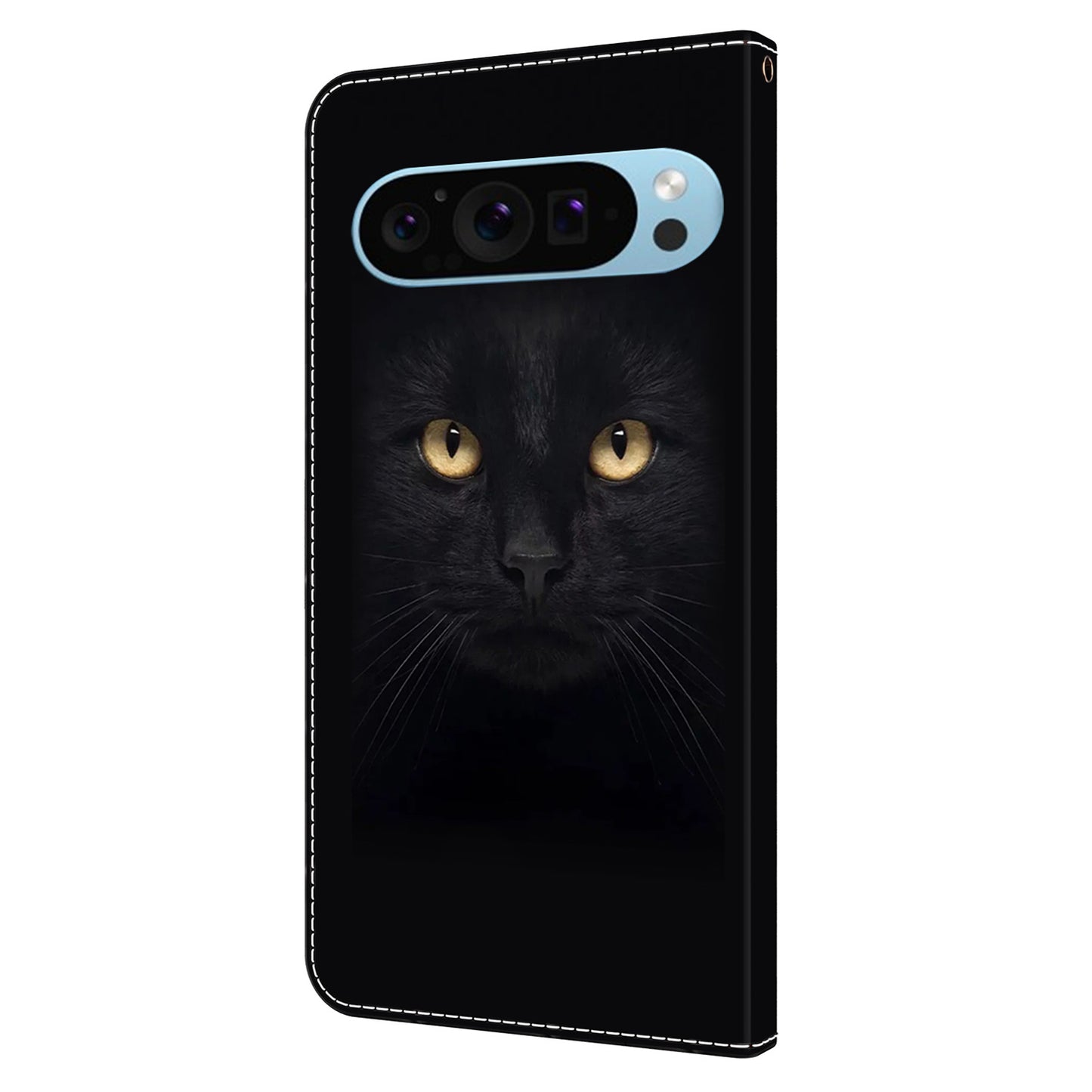 For Google Pixel 9 Pro Case PU Leather 3D Pattern Flip Bookstyle Wallet Phone Cover - Black Cat