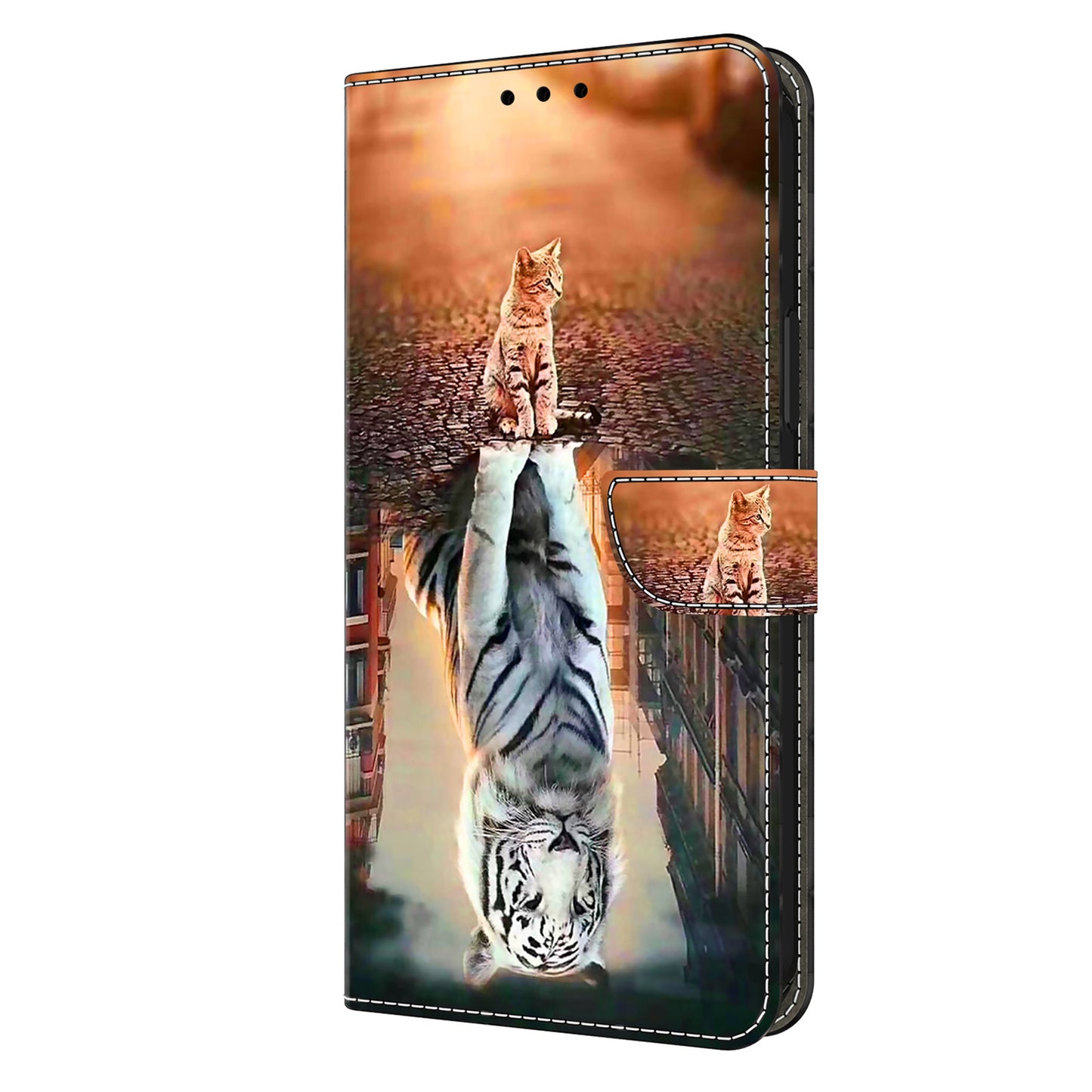 For Google Pixel 9 Case PU Leather 3D Pattern Wallet Phone Cover with Magnetic Clasp - Cat and Tiger