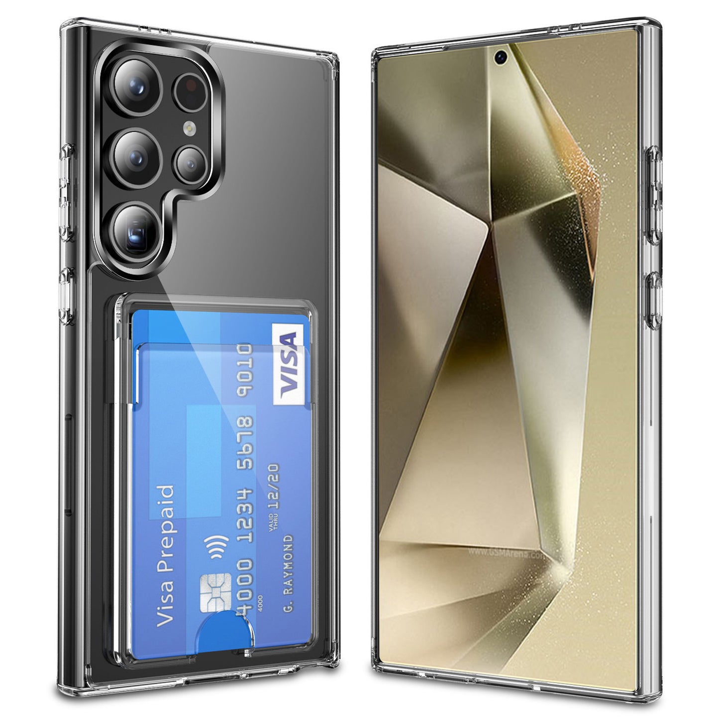 For Samsung Galaxy S24 Ultra Mobile Phone Shell TPU+PC+Acrylic Clear Case with Card Holder