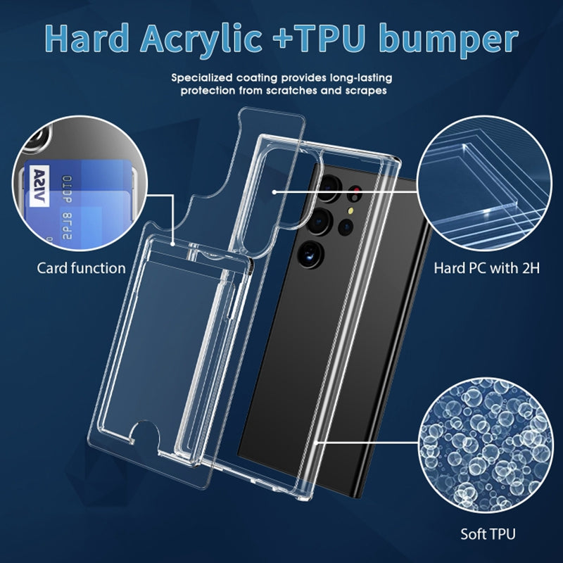 For Samsung Galaxy S24 Ultra Mobile Phone Shell TPU+PC+Acrylic Clear Case with Card Holder