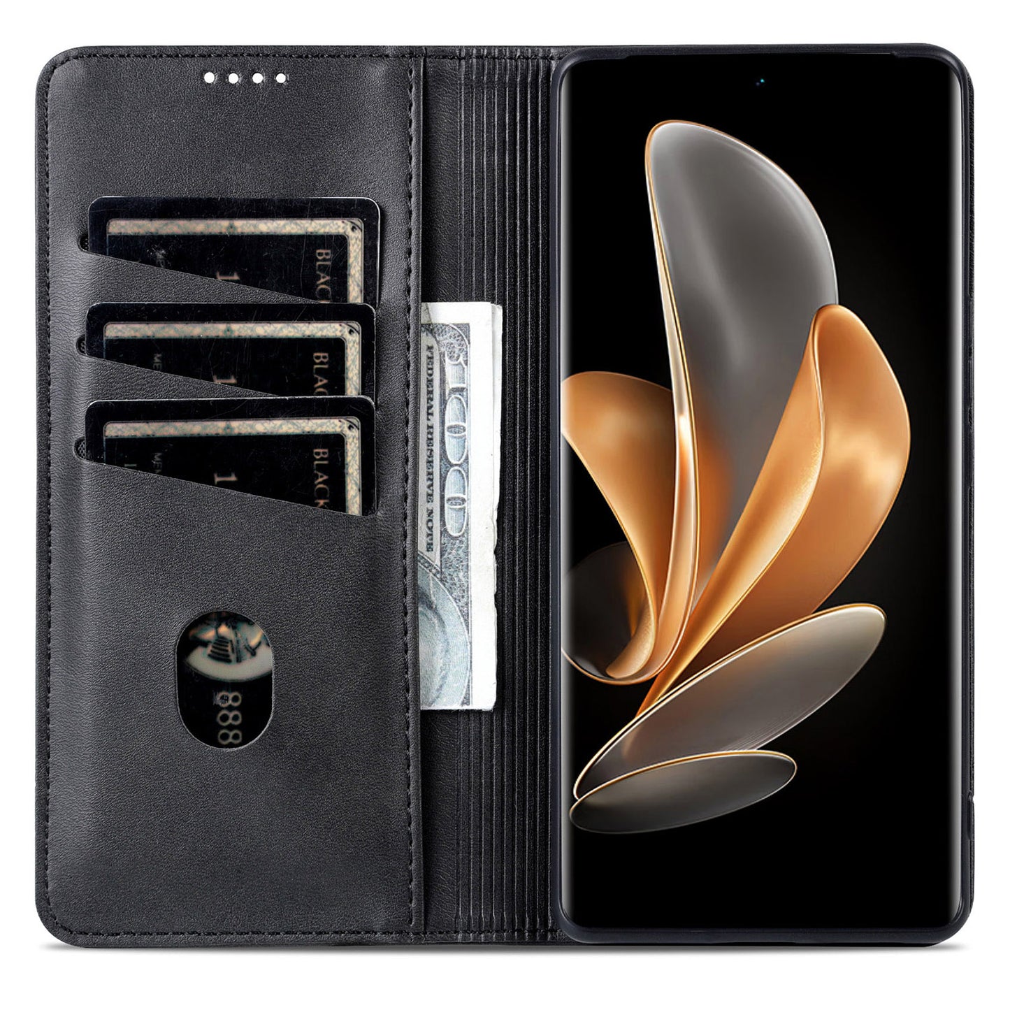 AZNS For Oppo Reno11 5G (Global) Case PU Leather Flip Stand Wallet Phone Cover - Black