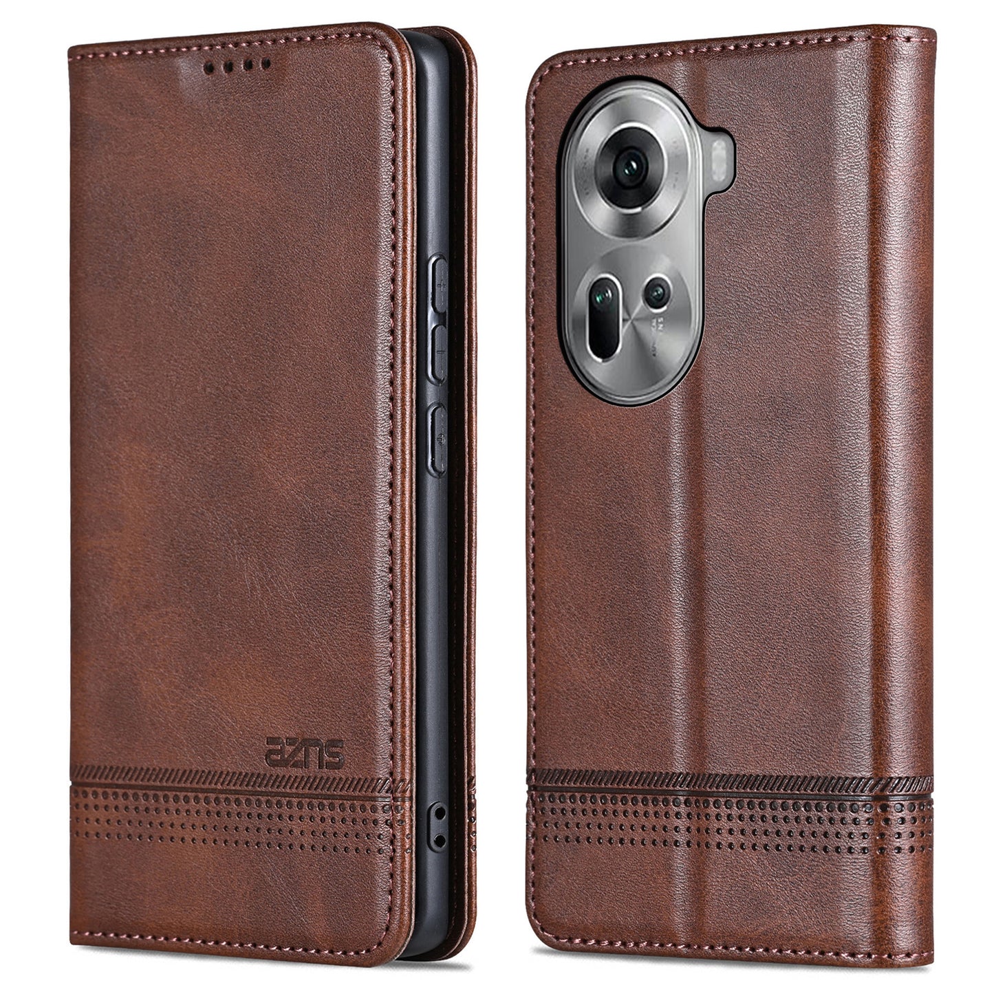 AZNS For Oppo Reno11 5G (Global) Case PU Leather Flip Stand Wallet Phone Cover - Coffee