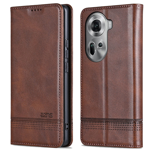 AZNS For Oppo Reno11 5G (Global) Case PU Leather Flip Stand Wallet Phone Cover - Coffee