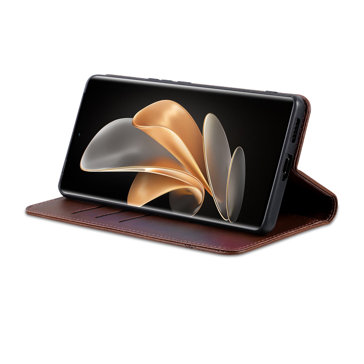 AZNS For Oppo Reno11 5G (Global) Case PU Leather Flip Stand Wallet Phone Cover - Coffee