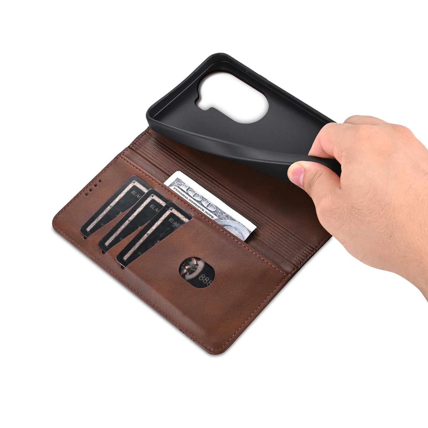 AZNS For Oppo Reno11 5G (Global) Case PU Leather Flip Stand Wallet Phone Cover - Coffee