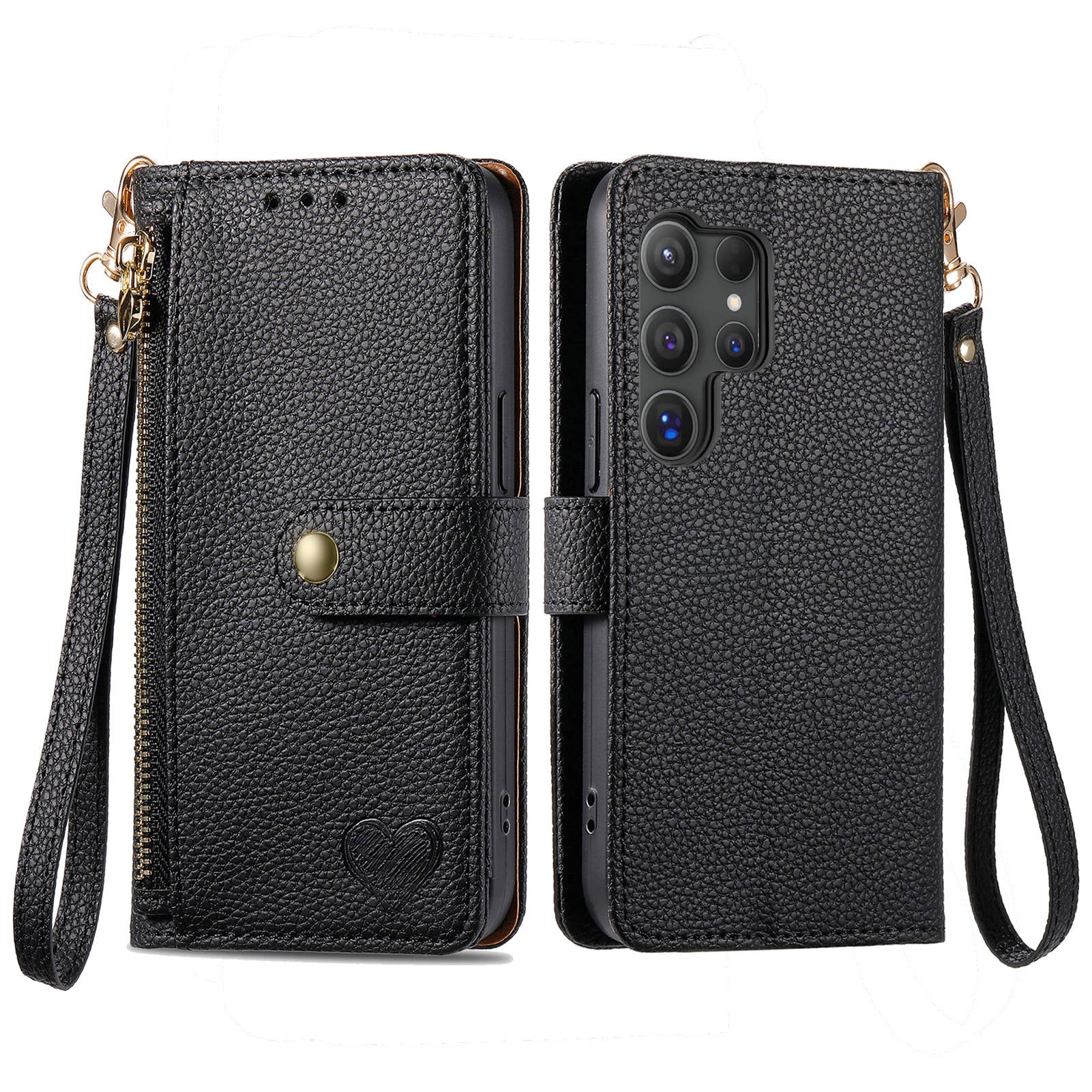 For Samsung Galaxy S24 Ultra RFID Blocking Case Zipper Pocket PU+TPU Phone Cover - Black