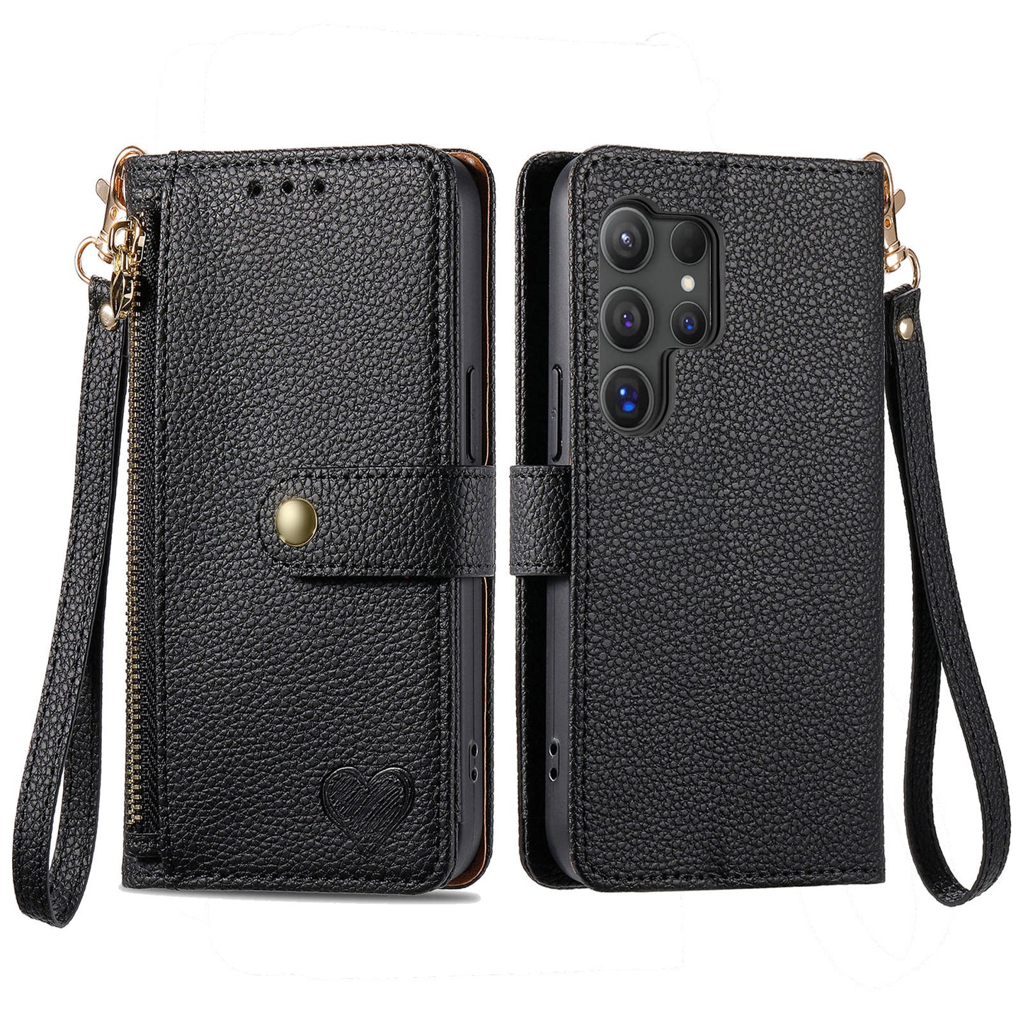 For Samsung Galaxy S24 Ultra RFID Blocking Case Zipper Pocket PU+TPU Phone Cover - Black