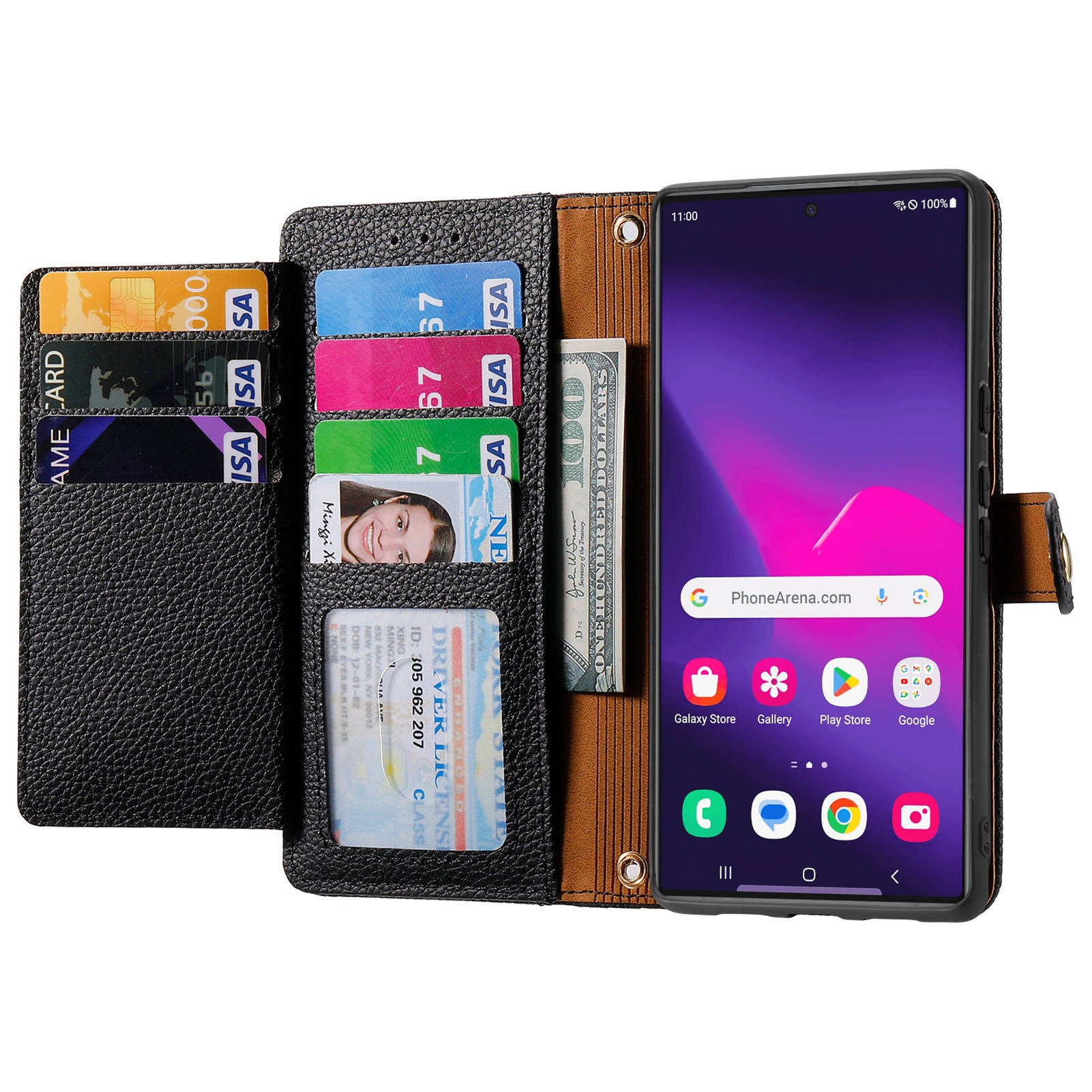 For Samsung Galaxy S24 Ultra RFID Blocking Case Zipper Pocket PU+TPU Phone Cover - Black