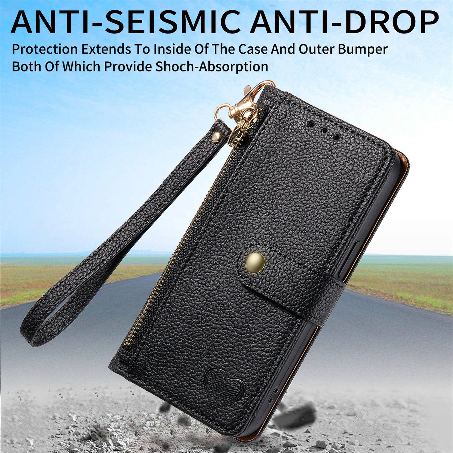 For Samsung Galaxy S24 Ultra RFID Blocking Case Zipper Pocket PU+TPU Phone Cover - Black