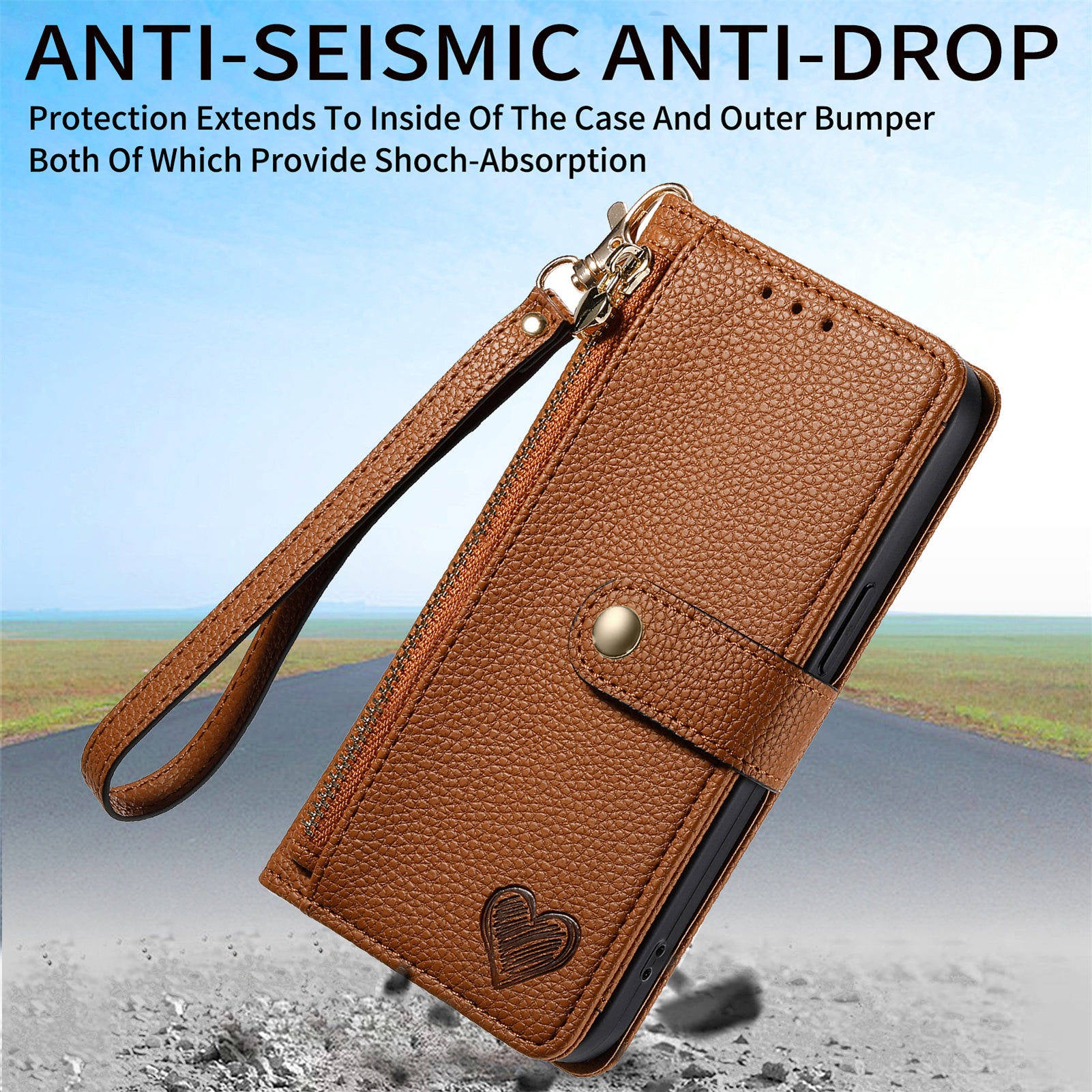 For Samsung Galaxy S24 Ultra RFID Blocking Case Zipper Pocket PU+TPU Phone Cover - Brown